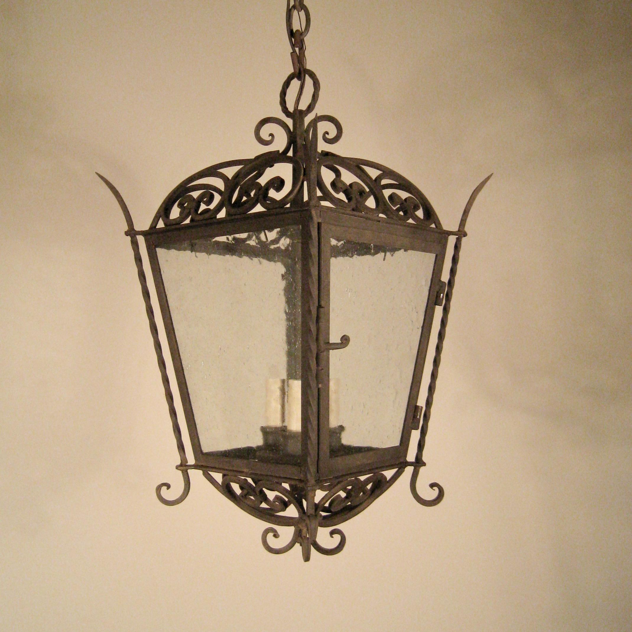 Forged Iron Scroll Exterior Lantern For Sale