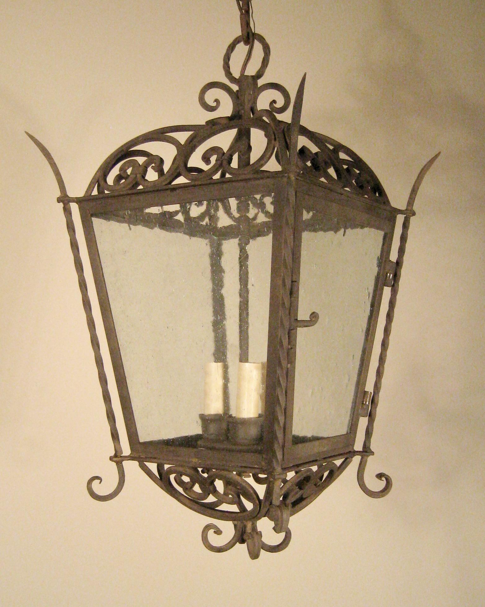 Iron Scroll Exterior Lantern In New Condition For Sale In Encinitas, CA