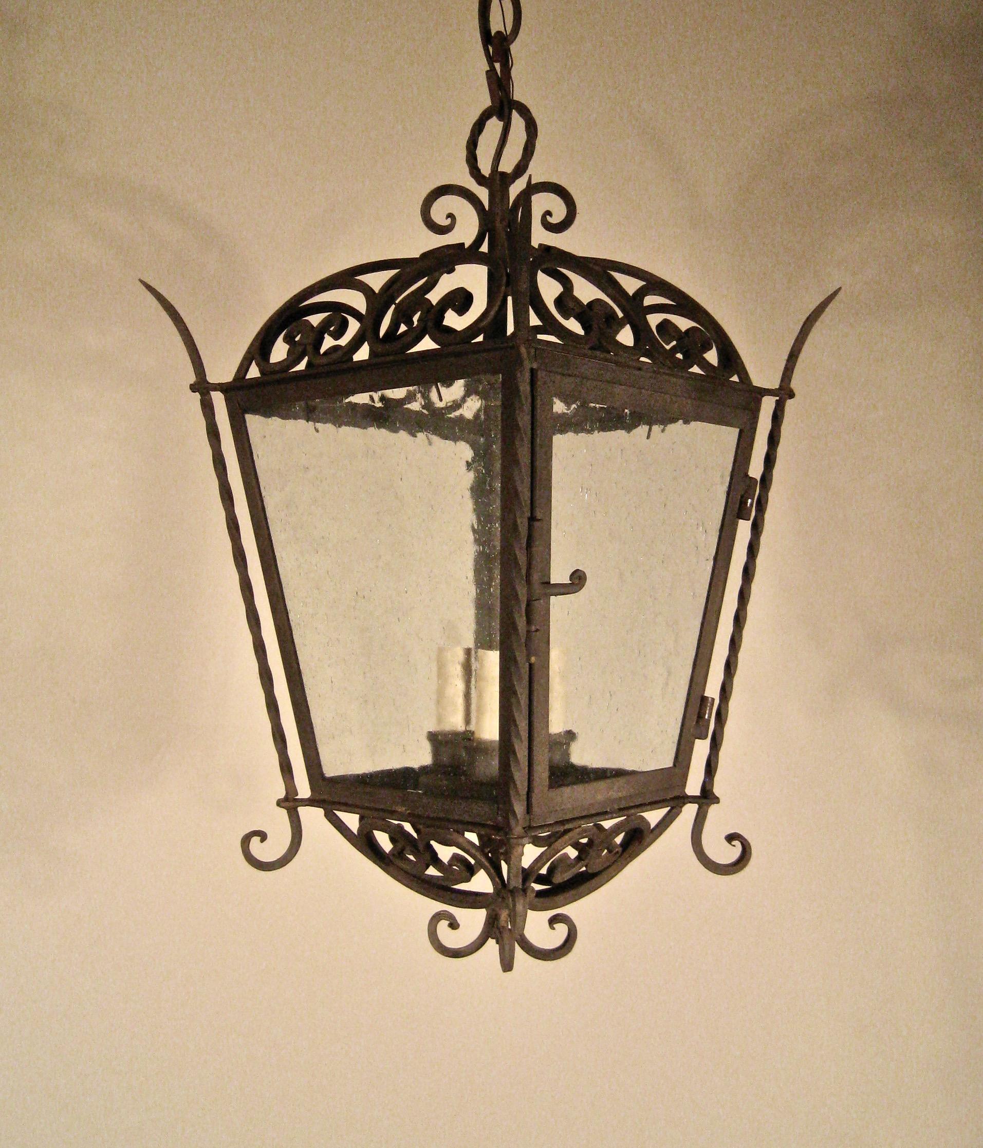 Contemporary Iron Scroll Exterior Lantern For Sale