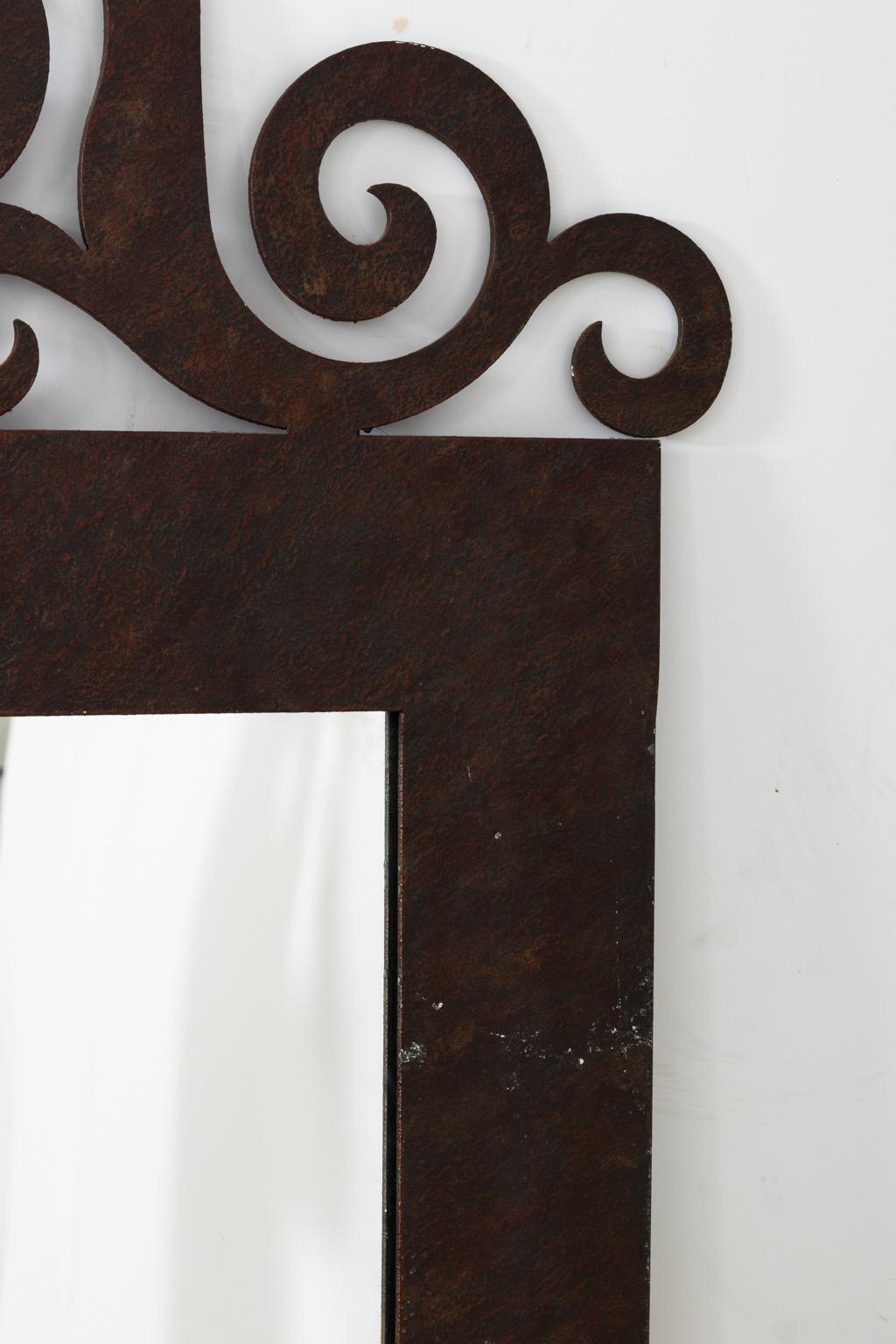 Iron Scrolled Crest Mirror In Good Condition For Sale In Stamford, CT
