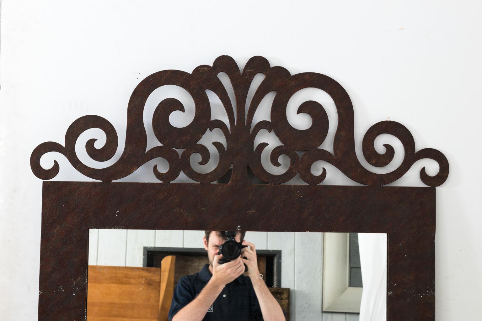 Iron Scrolled Crest Mirror For Sale 2