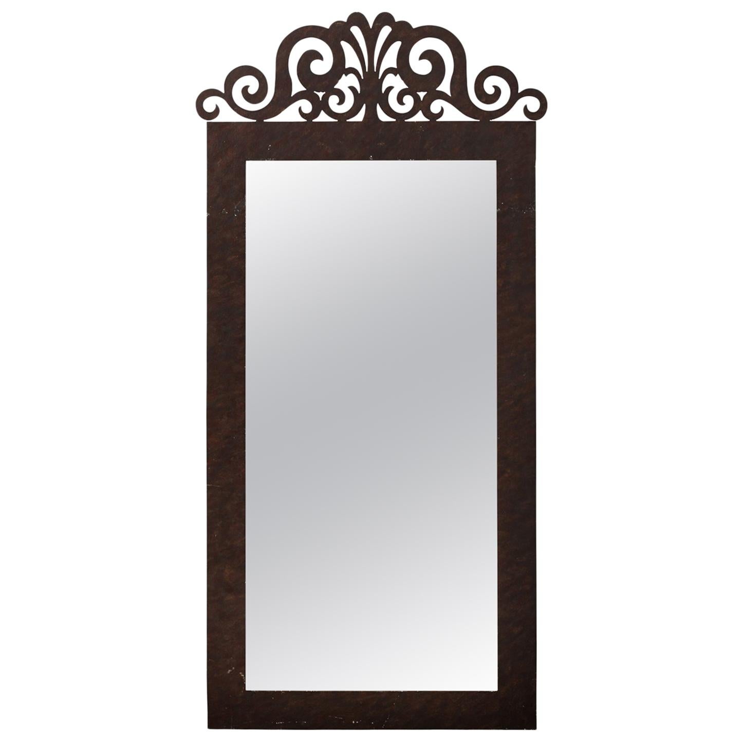 Iron Scrolled Crest Mirror For Sale