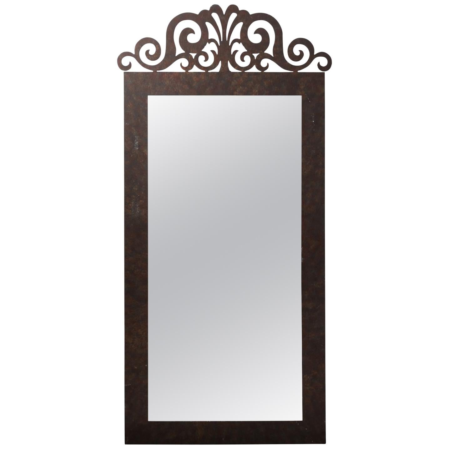 Iron Scrolled Crest Mirror For Sale