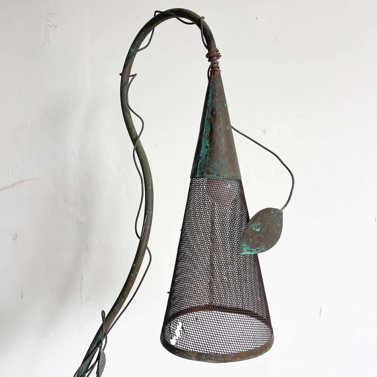 Modern Iron Sculpted Vine and Cone Floor Lamp For Sale