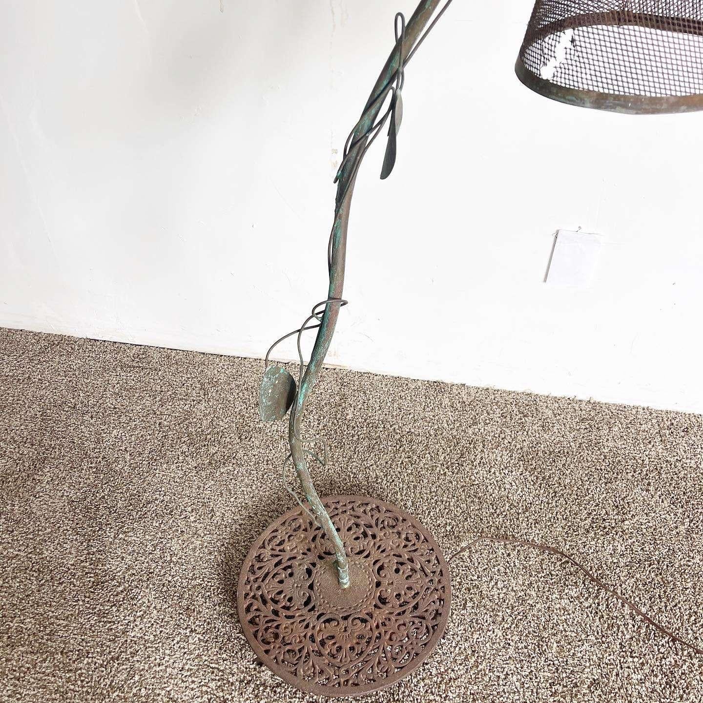 American Iron Sculpted Vine and Cone Floor Lamp For Sale