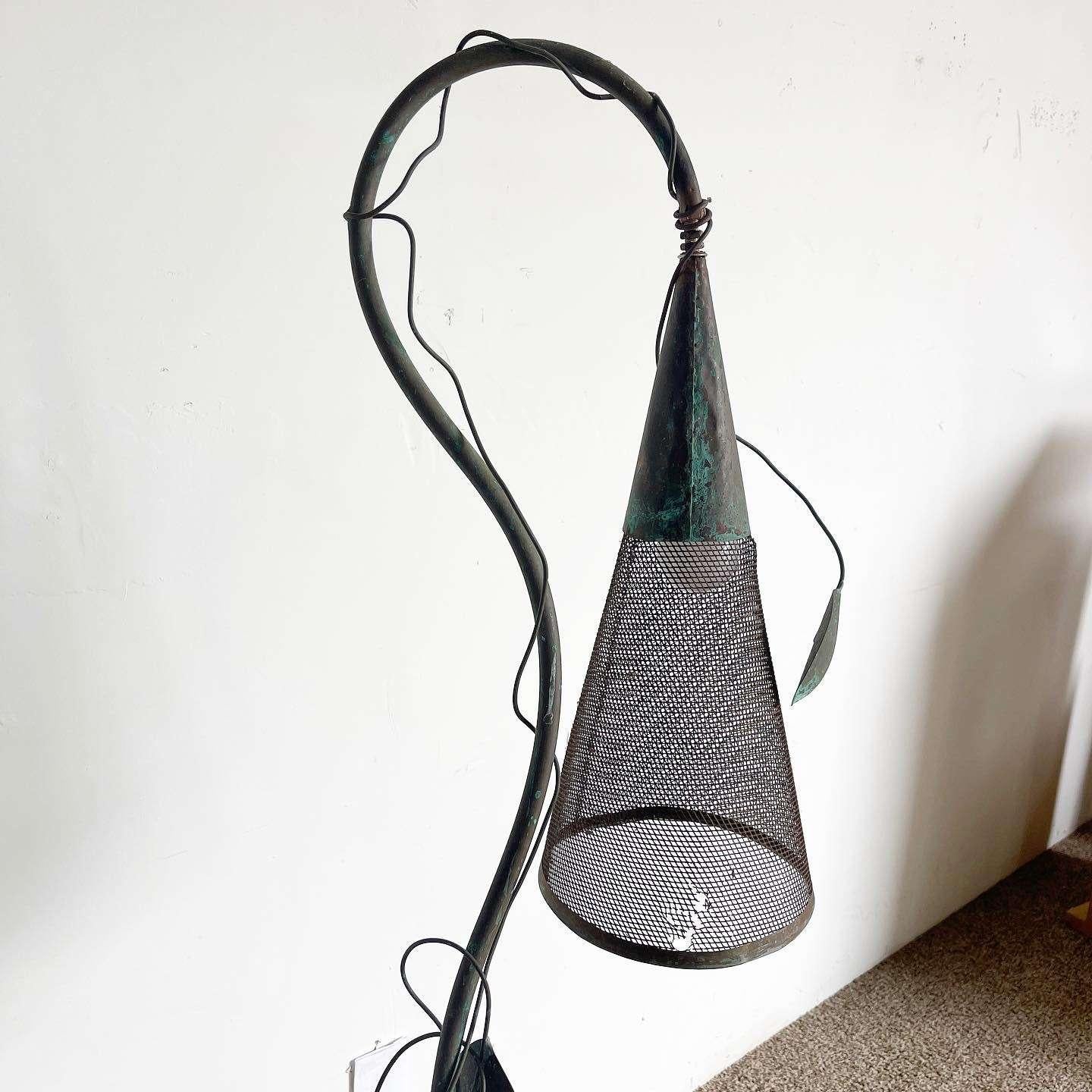 Iron Sculpted Vine and Cone Floor Lamp In Good Condition For Sale In Delray Beach, FL