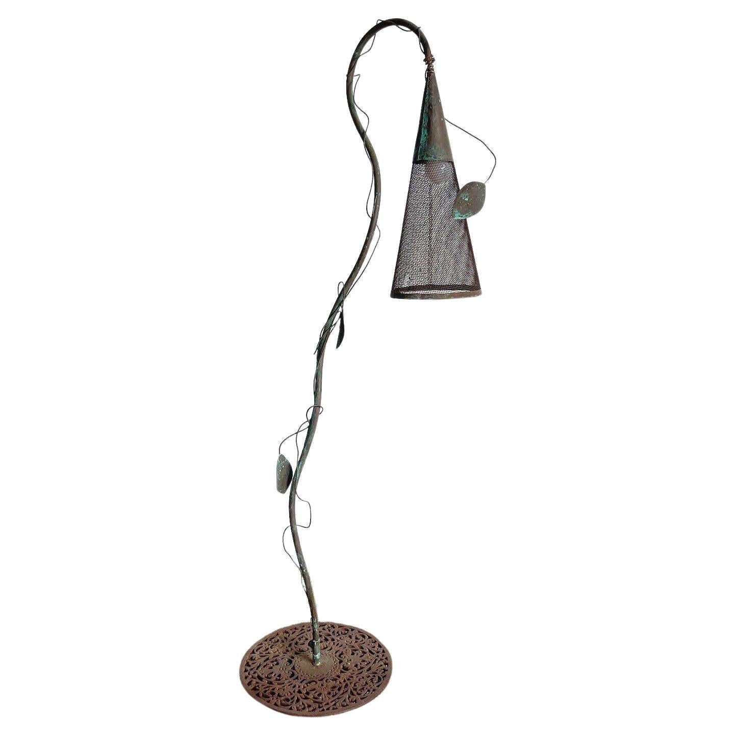 Iron Sculpted Vine and Cone Floor Lamp For Sale