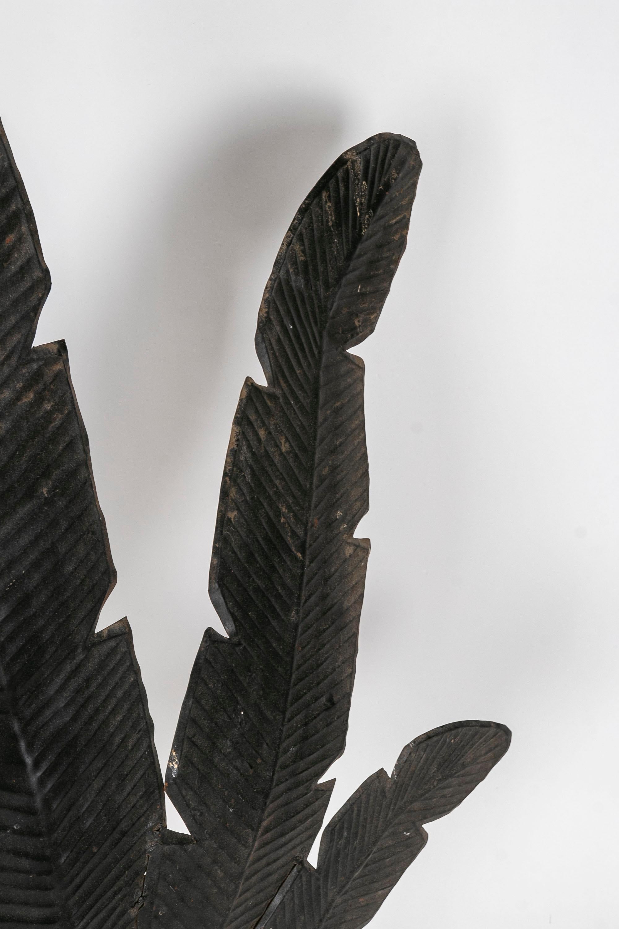 Eisen-Skulptur von Lotusblumenblättern aus Eisen auf Holzsockel in schwarzer Farbe im Angebot 8