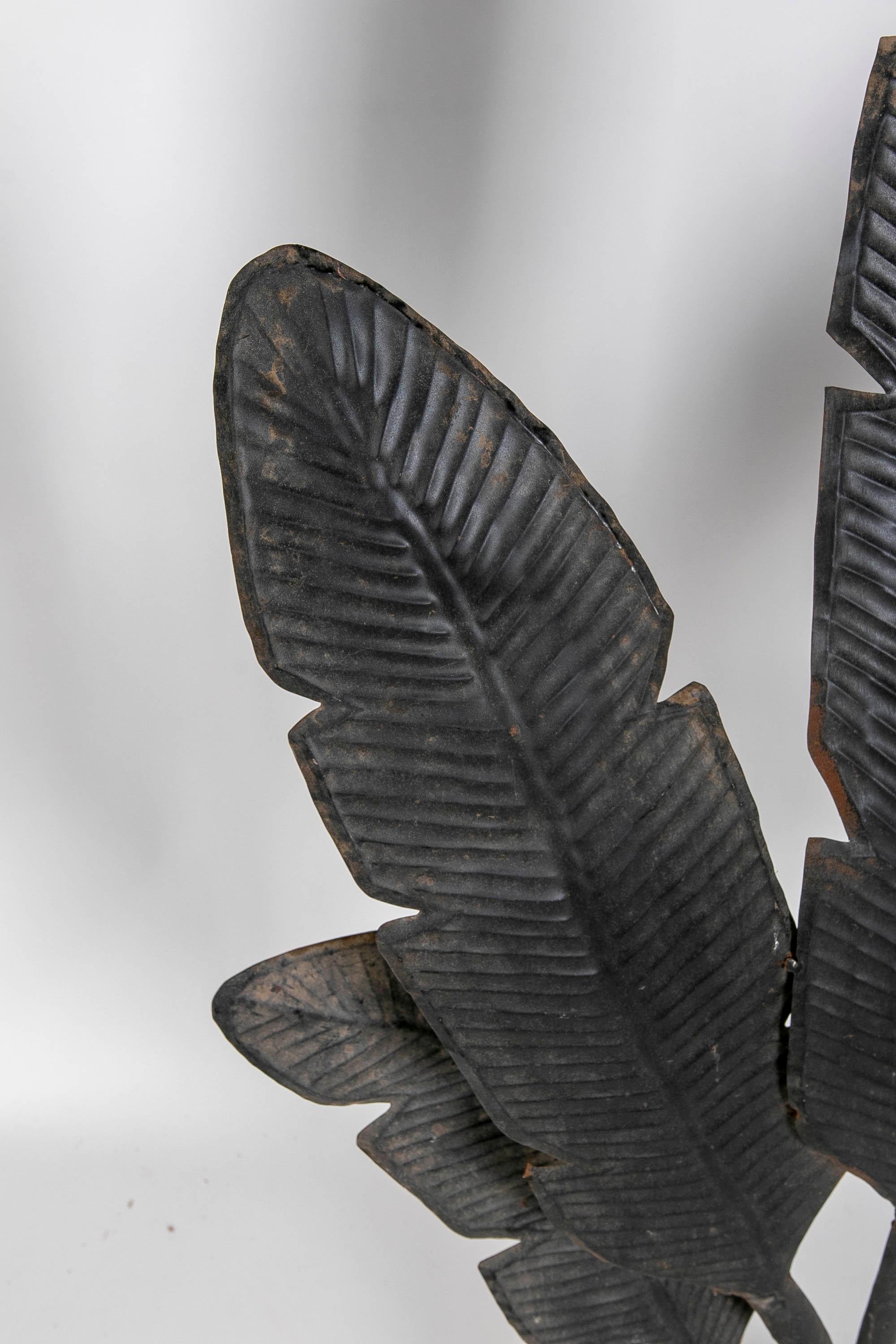Contemporary Iron Sculpture of Lotus Flower Leaves on Wooden Base in black Colour For Sale