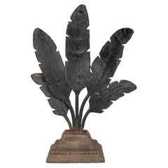 Iron Sculpture of Lotus Flower Leaves on Wooden Base in black Colour