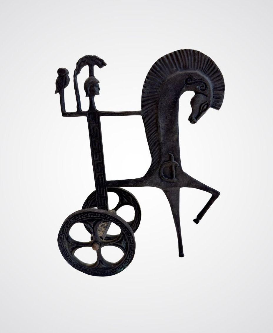 Iron Sculpture Roman Chariot with Female Warrior, Italy 1950 For Sale 4