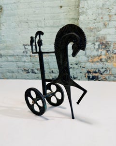 Iron Sculpture Roman Chariot with Female Warrior, Italy 1950