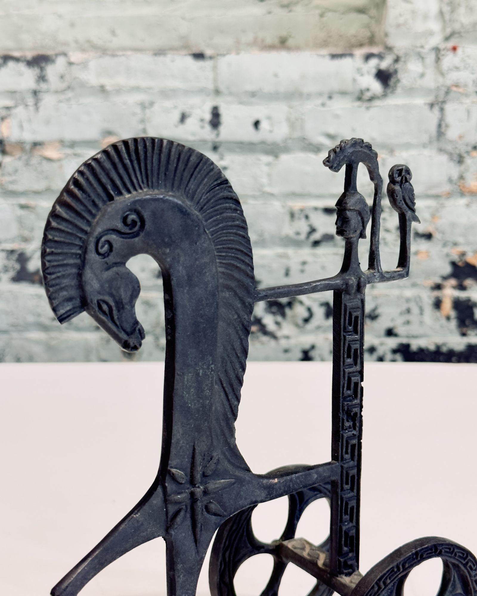 Iron Sculpture Roman Chariot with Female Warrior, Italy 1950 For Sale 2