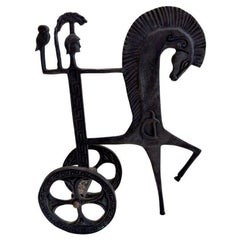 Sculpture en fer Chariot romain avec femme guerrière, Italie 1950