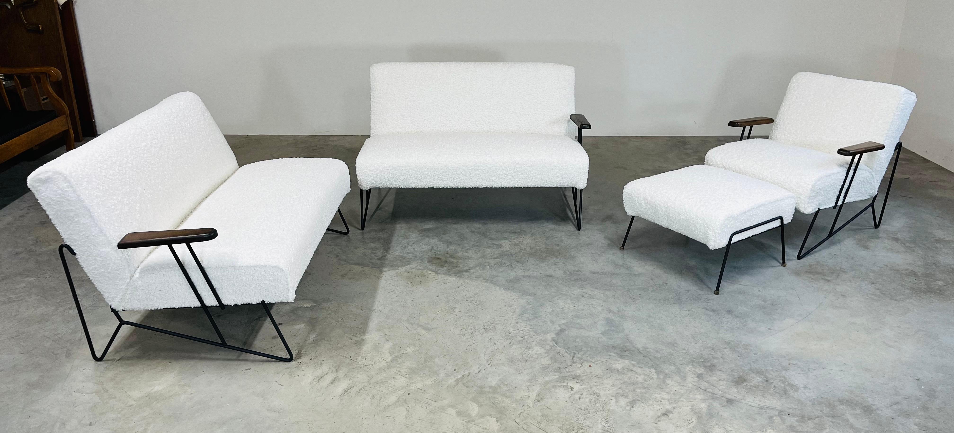 Mid-Century Modern Iron Sectional Sofa, Lounge Chair & Ottoman Set Attr: Dan Johnson Circa 1950