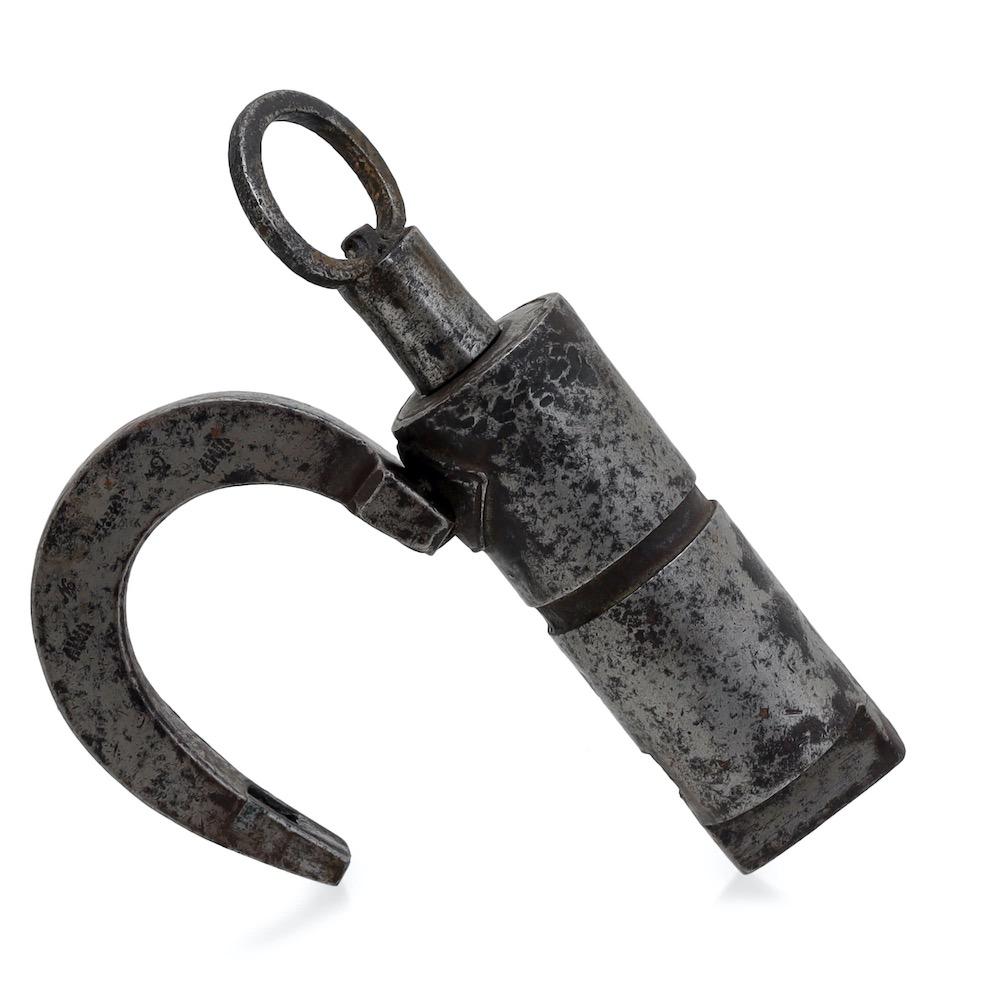 Russian shackle lock with iron screw mechanism. Stamped on the shackle.