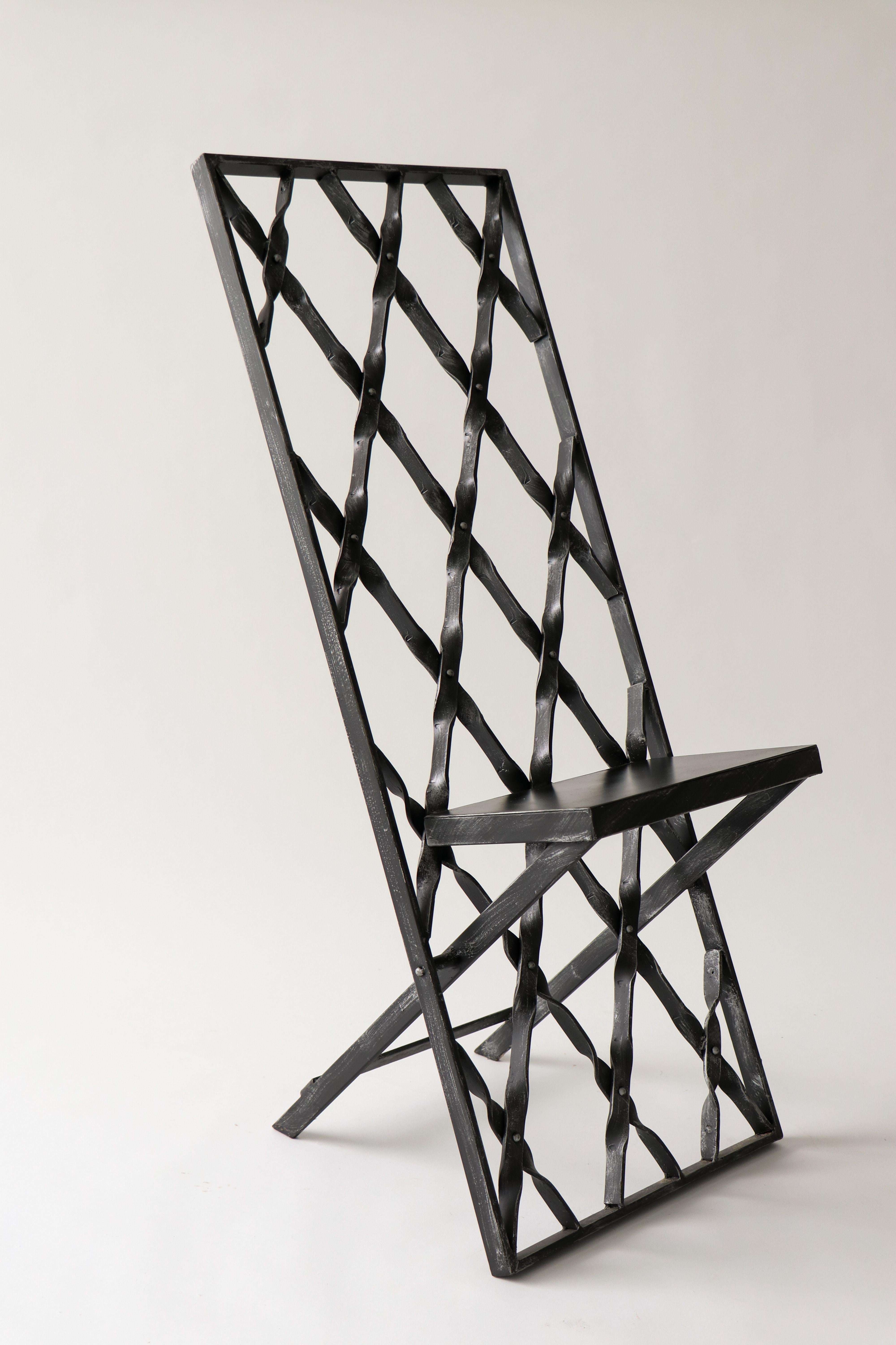 Iron Side Chair Brutal Black Wrought Iron Handcrafted For Sale 5