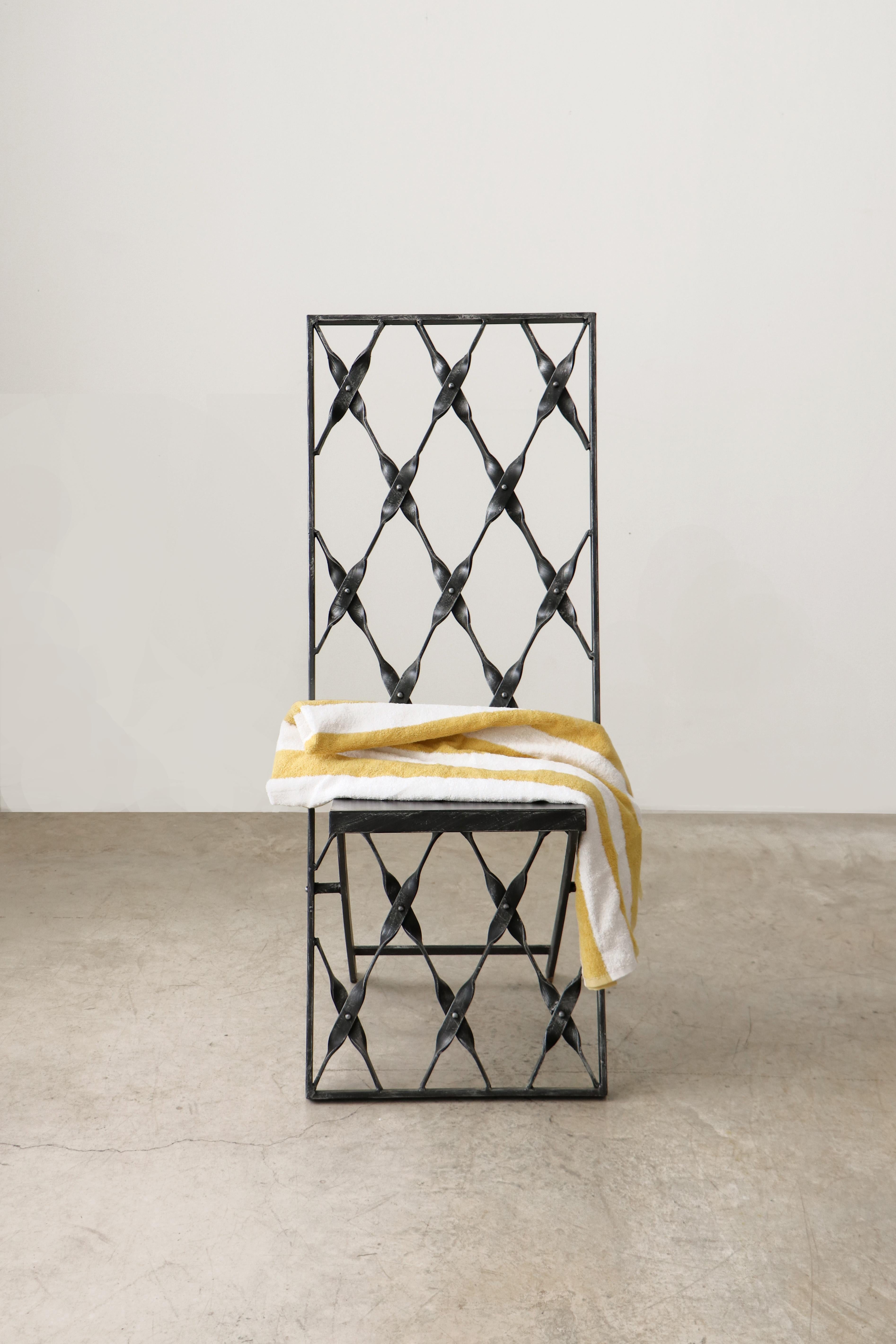 Iron Side Chair Brutal Black Wrought Iron Handcrafted In New Condition For Sale In VALÈNCIA, ES