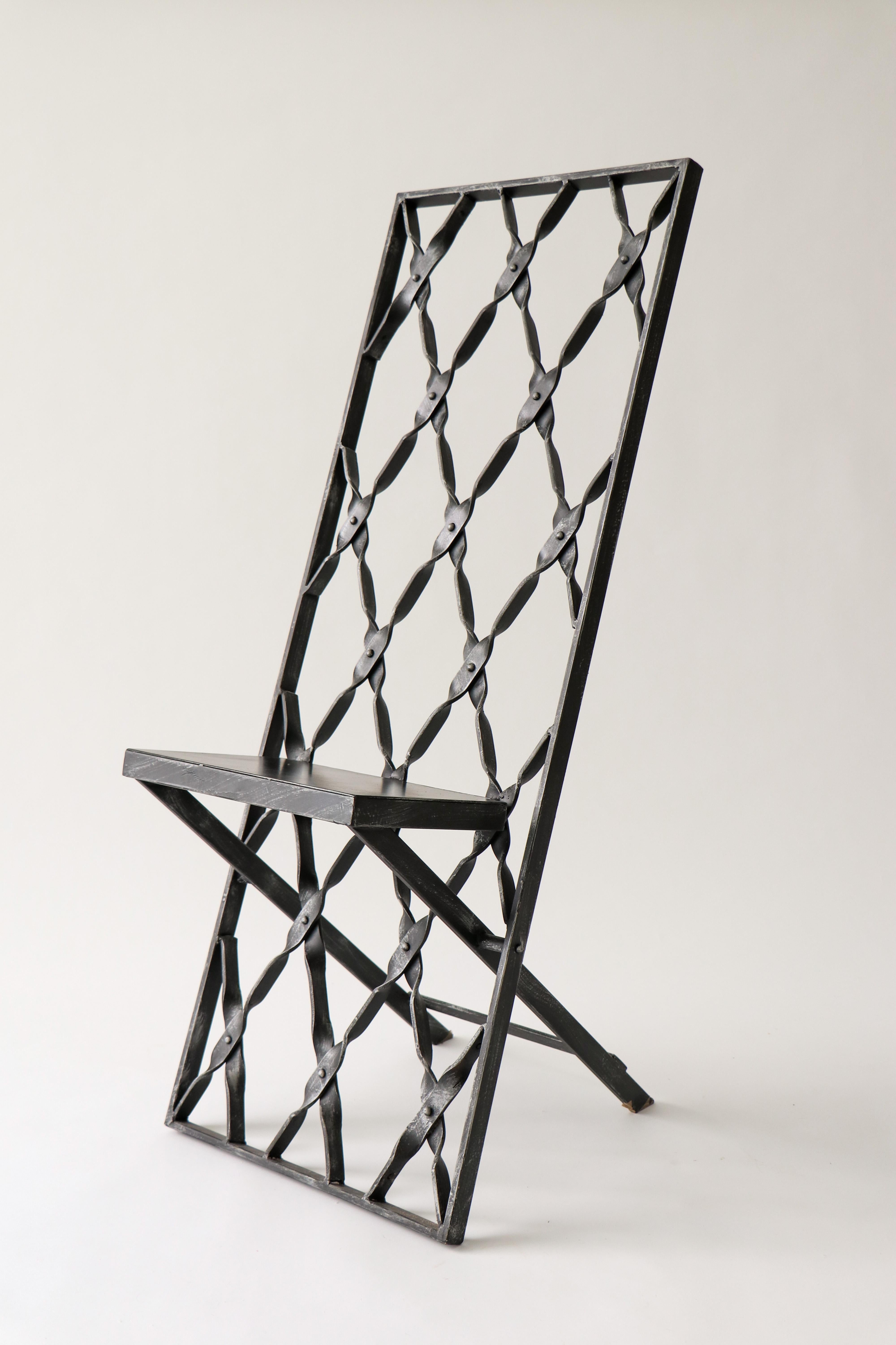 Iron Side Chair Brutal Black Wrought Iron Handcrafted For Sale 2