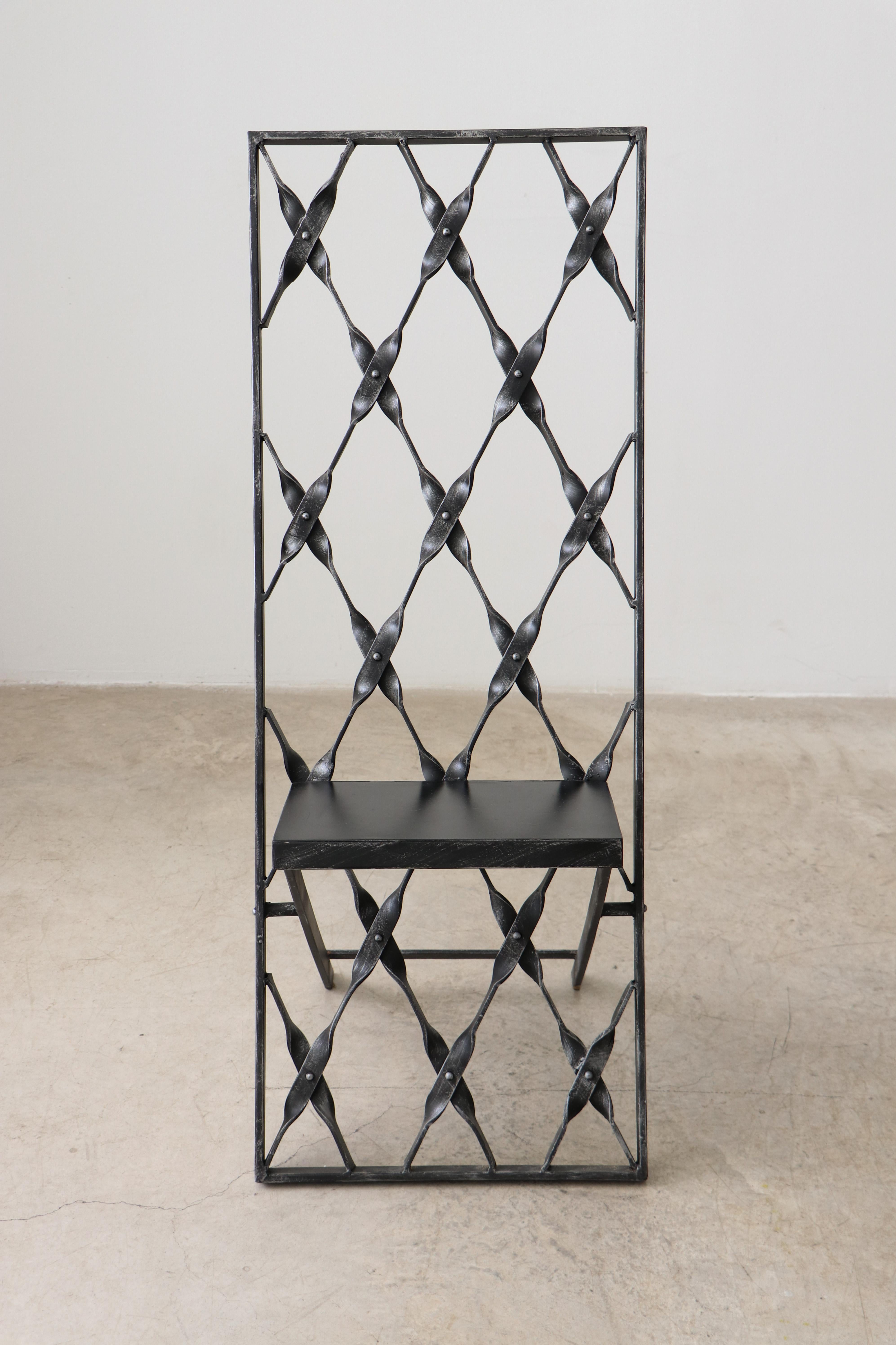 Iron Side Chair Brutal Black Wrought Iron Handcrafted For Sale 3