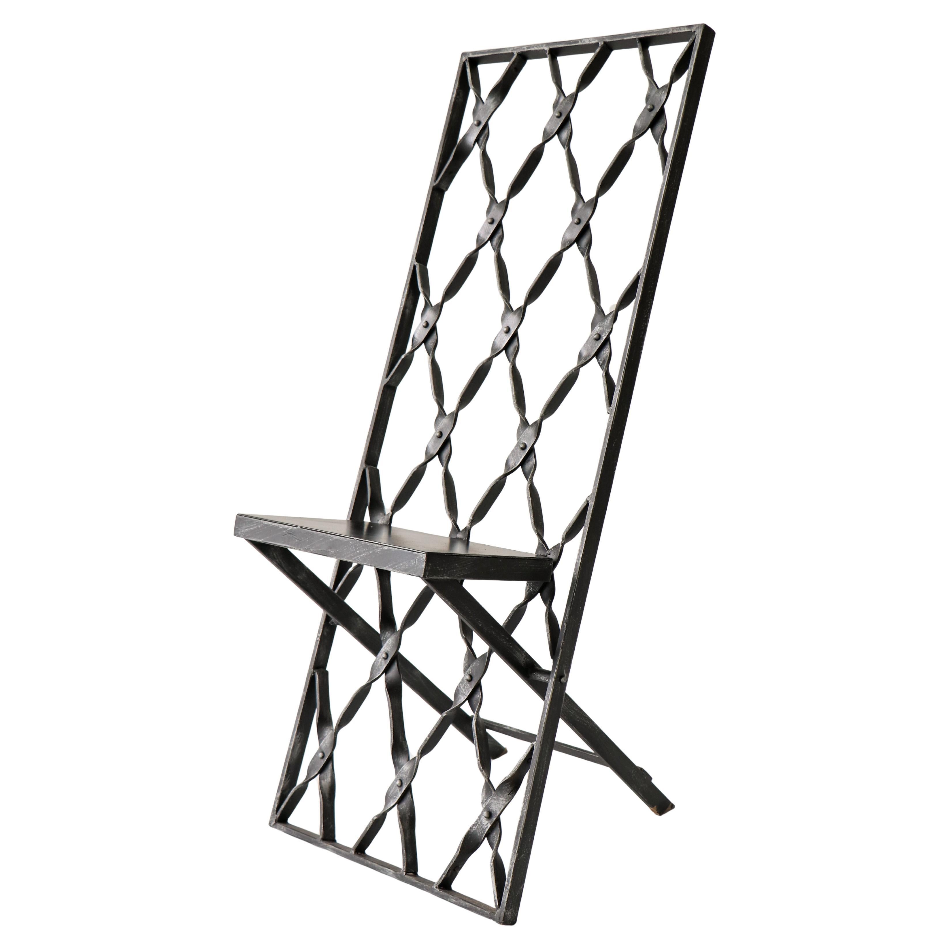 Iron Side Chair Brutal Black Wrought Iron Handcrafted For Sale