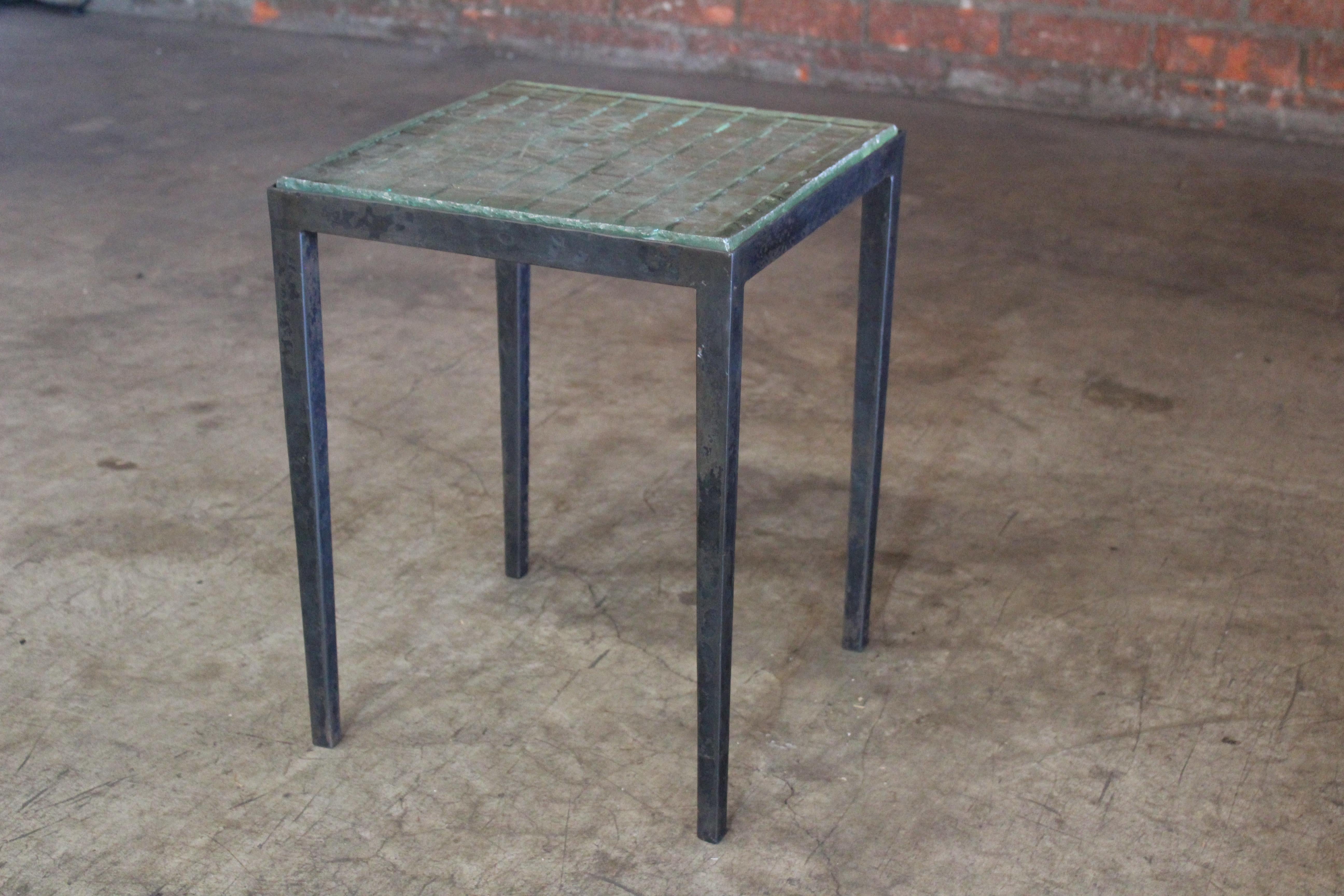 Iron Side Table with Saint-Gobain Glass in the Manner of Jean-Michel Frank 4