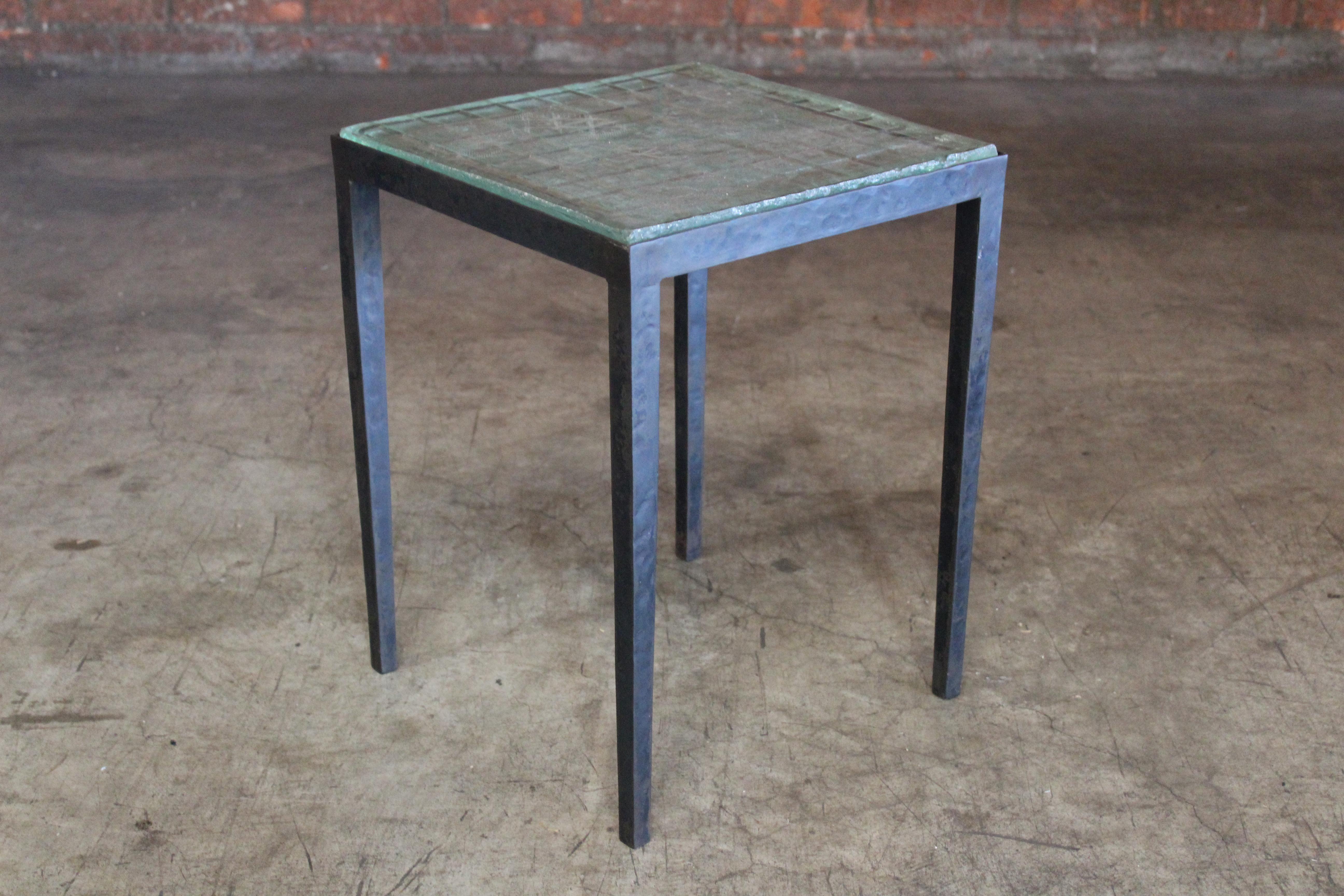 Art Deco Iron Side Table with Saint-Gobain Glass in the Manner of Jean-Michel Frank