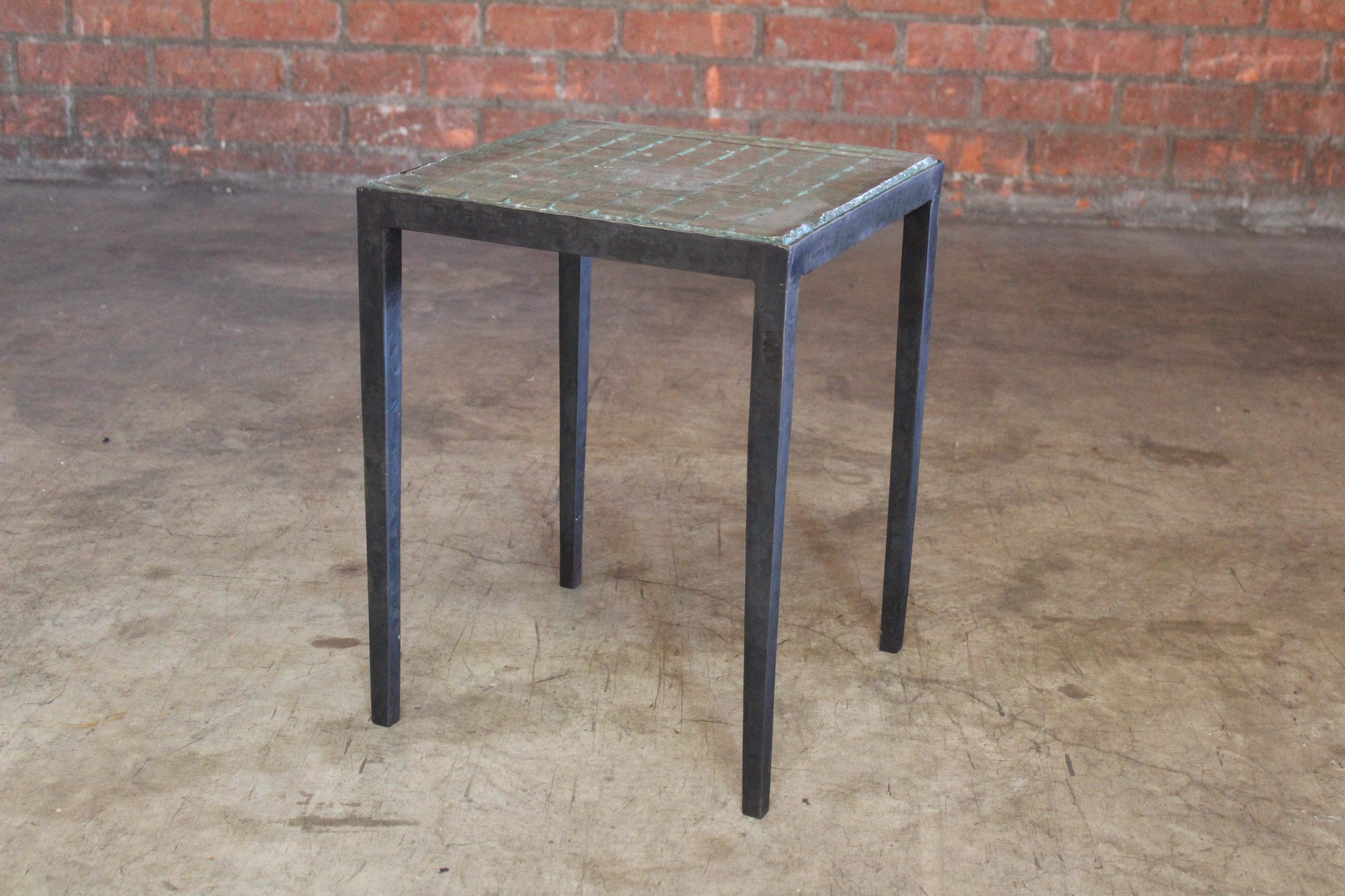 Art Deco Iron Side Table with Saint-Gobain Glass in the Manner of Jean-Michel Frank