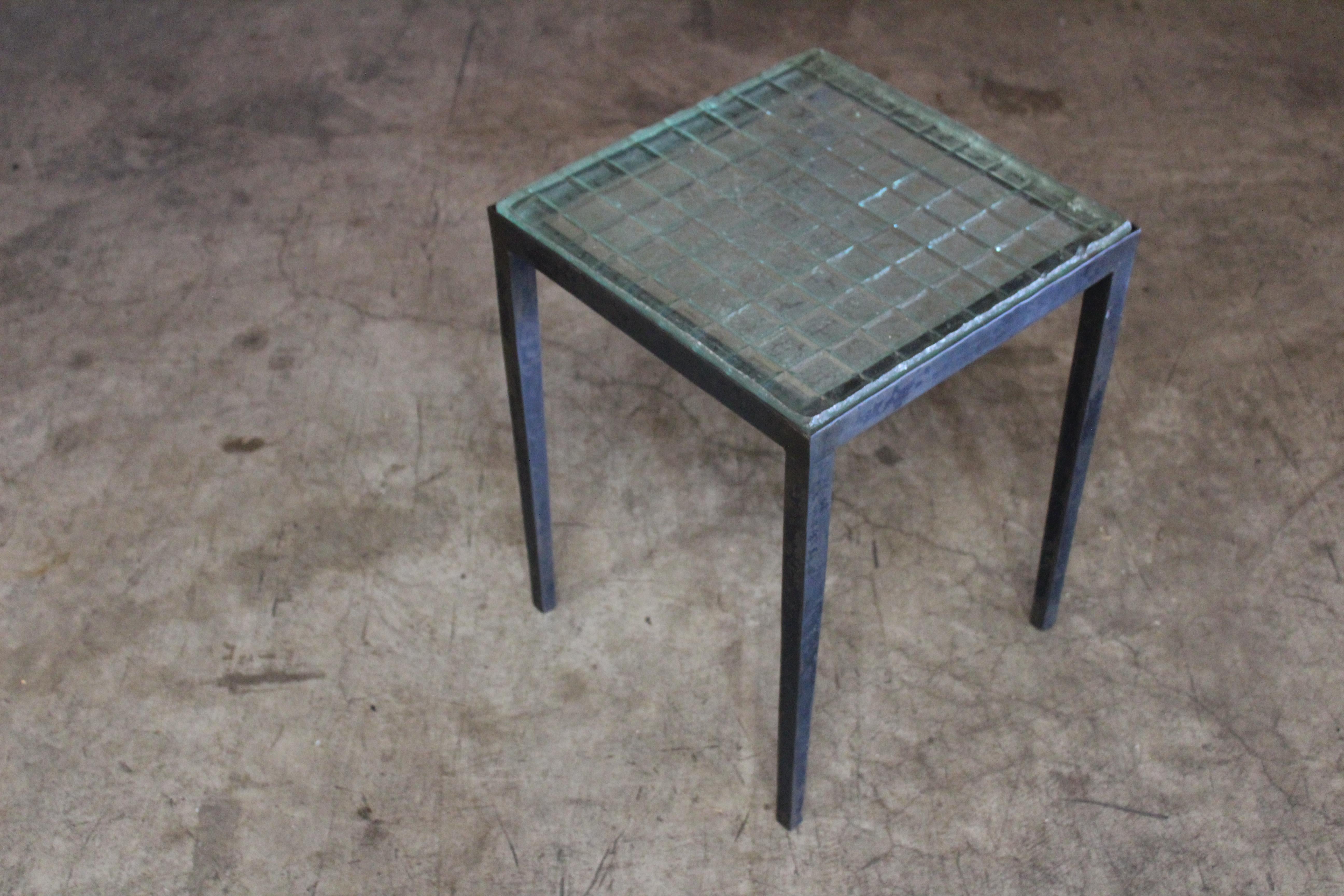 French Iron Side Table with Saint-Gobain Glass in the Manner of Jean-Michel Frank