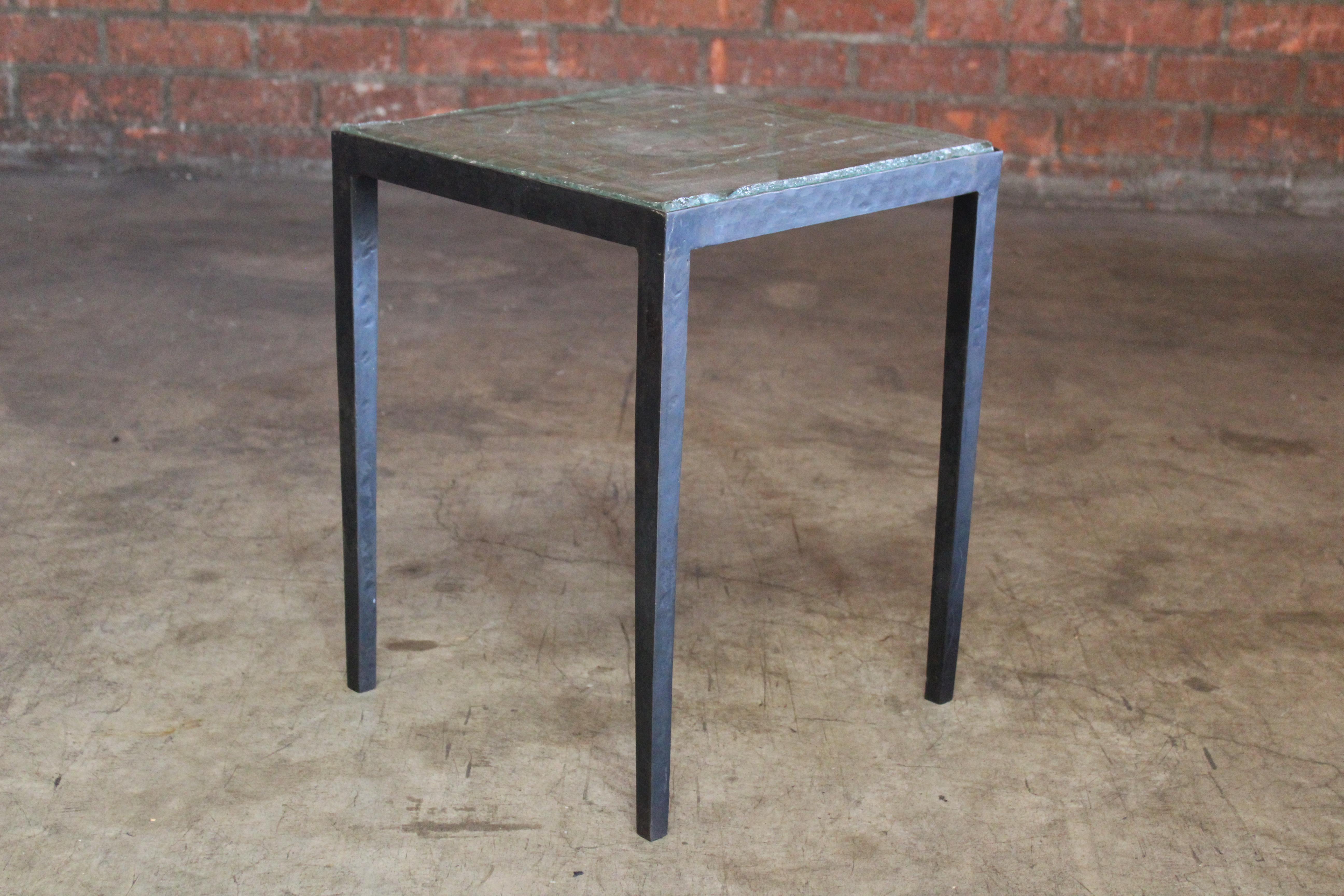 French Iron Side Table with Saint-Gobain Glass in the Manner of Jean-Michel Frank