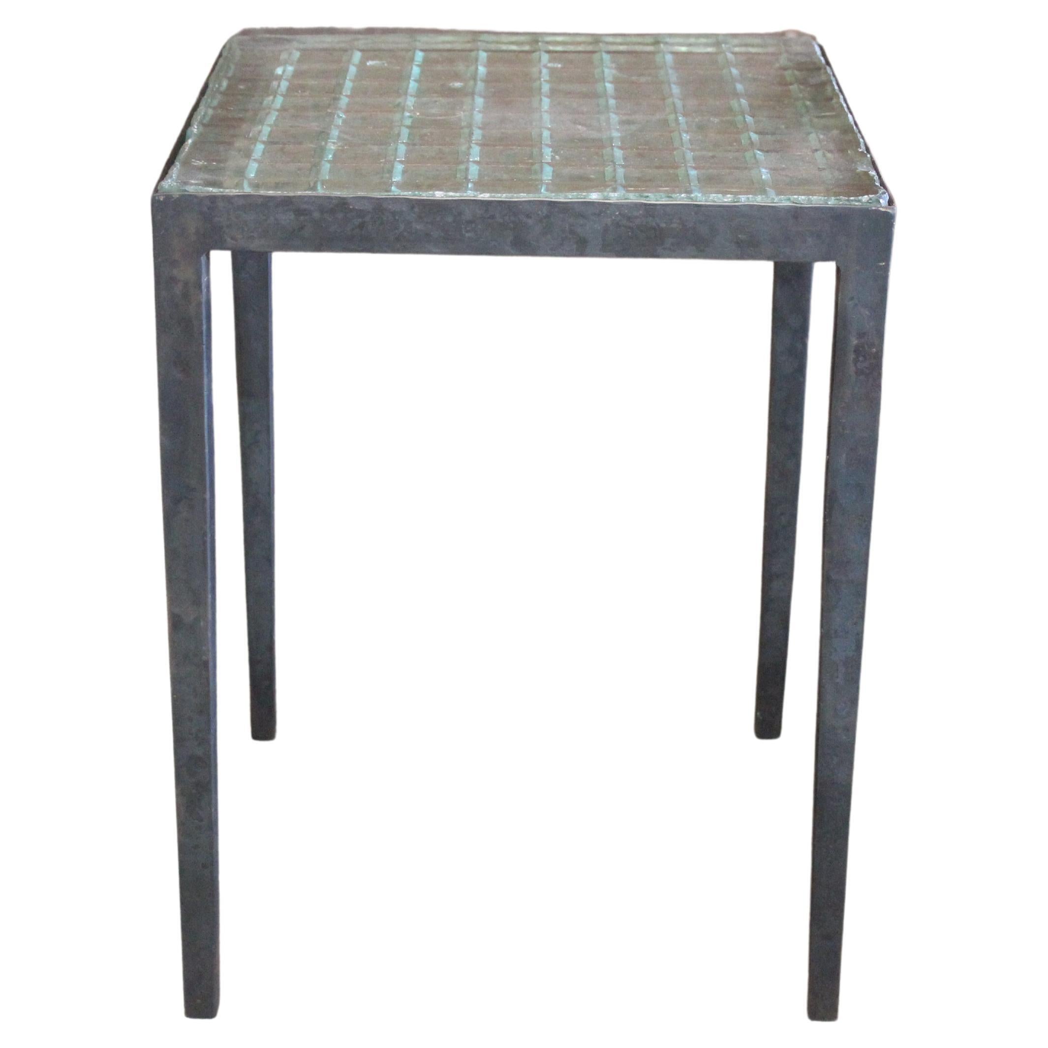 Iron Side Table with Saint-Gobain Glass in the Manner of Jean-Michel Frank