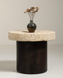 Iron Side Table with Stone Top, Early 20th Century Chinese Design