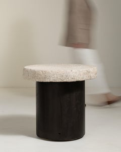 Iron Side Table with Stone Top, Early 20th Century, 35-Inch Diameter