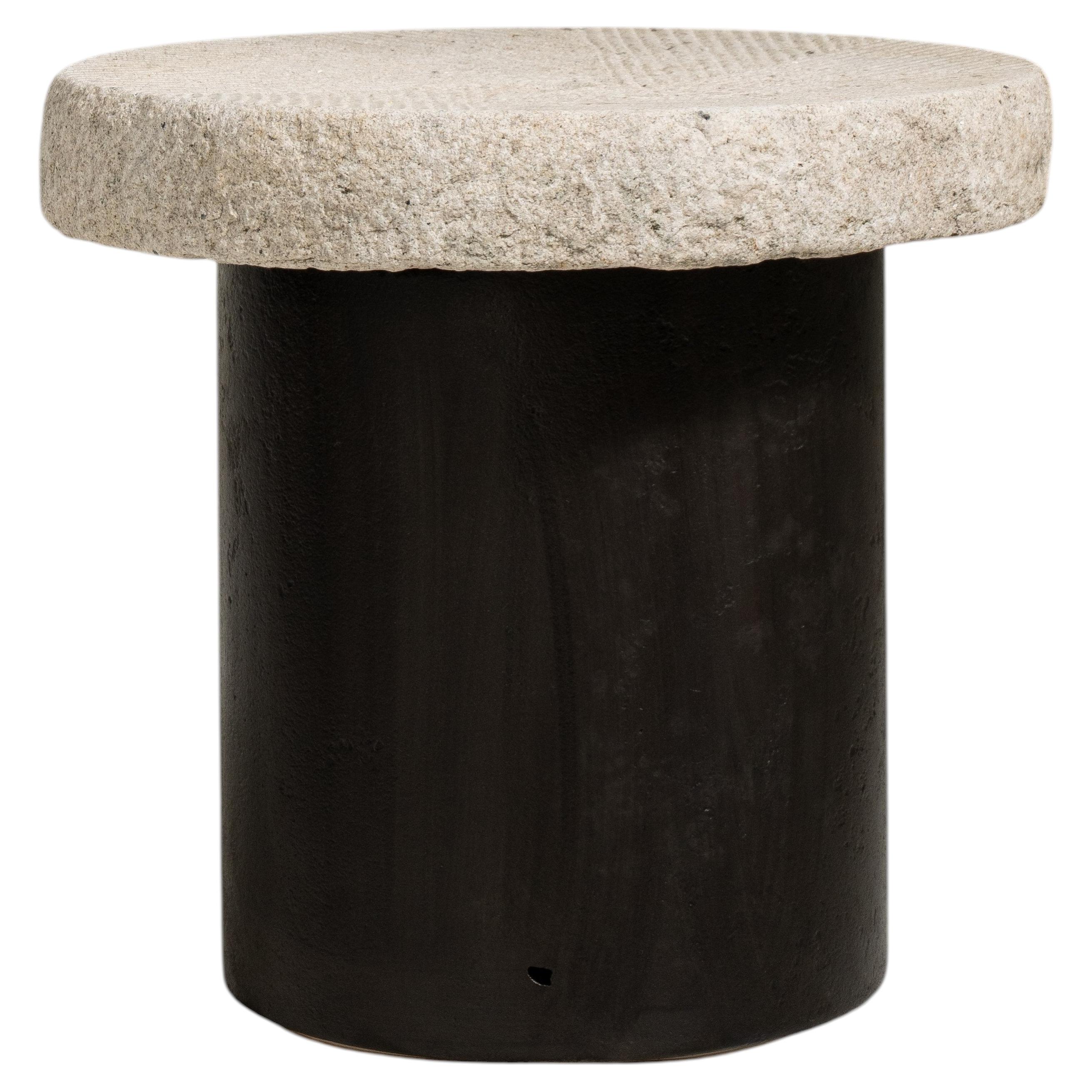 Iron Side Table with Stone Top For Sale