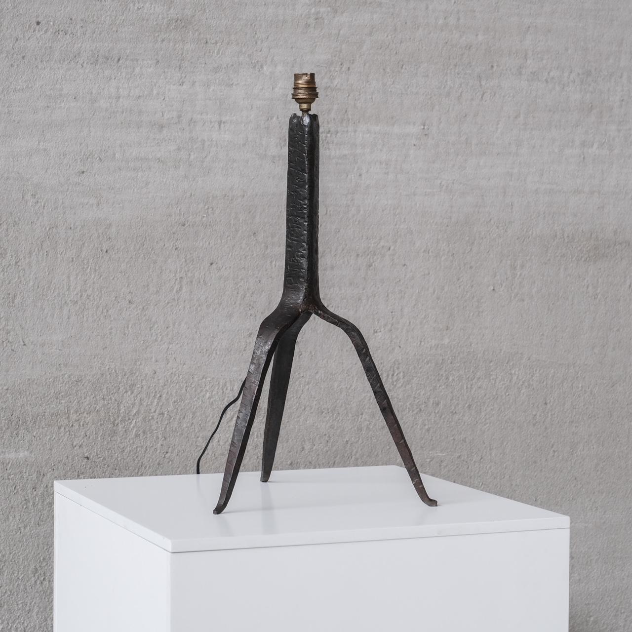 Iron Signed French Tripod Midcentury Table Lamp 3