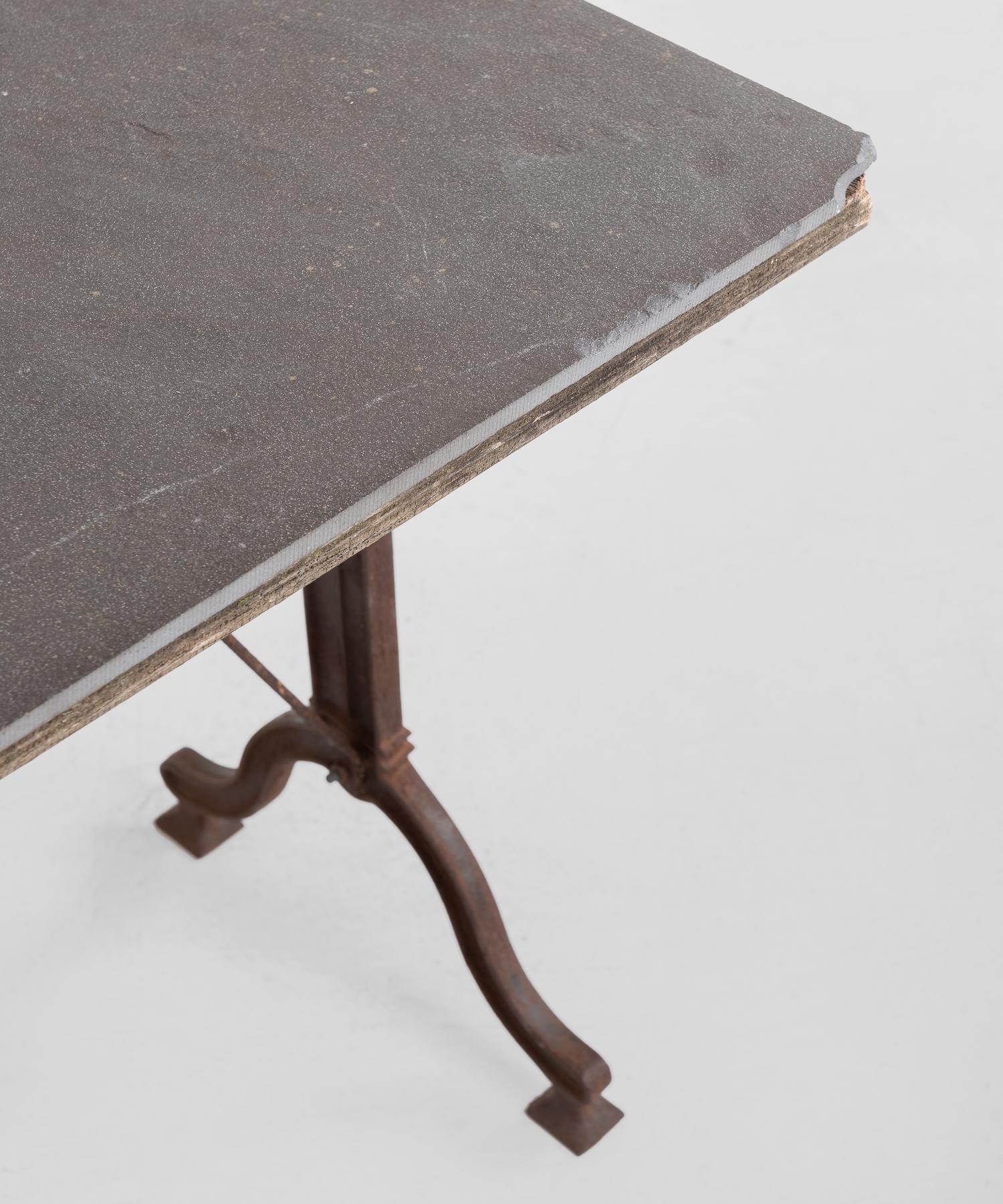 Iron & Slate Side Table, circa 1890 In Good Condition In Culver City, CA