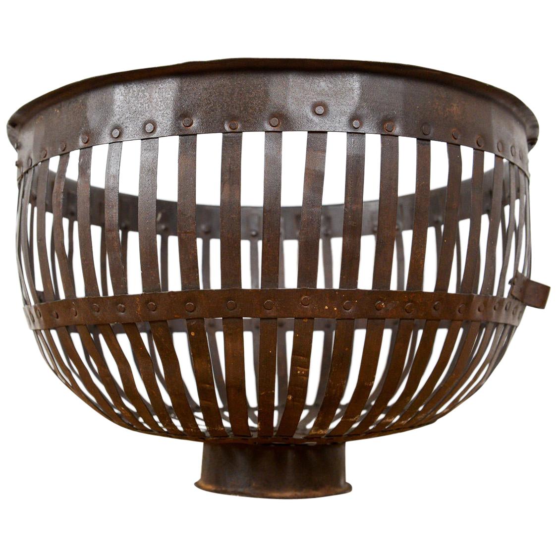 Iron Slatted Storage Log Basket with Handles, 20th Century For Sale