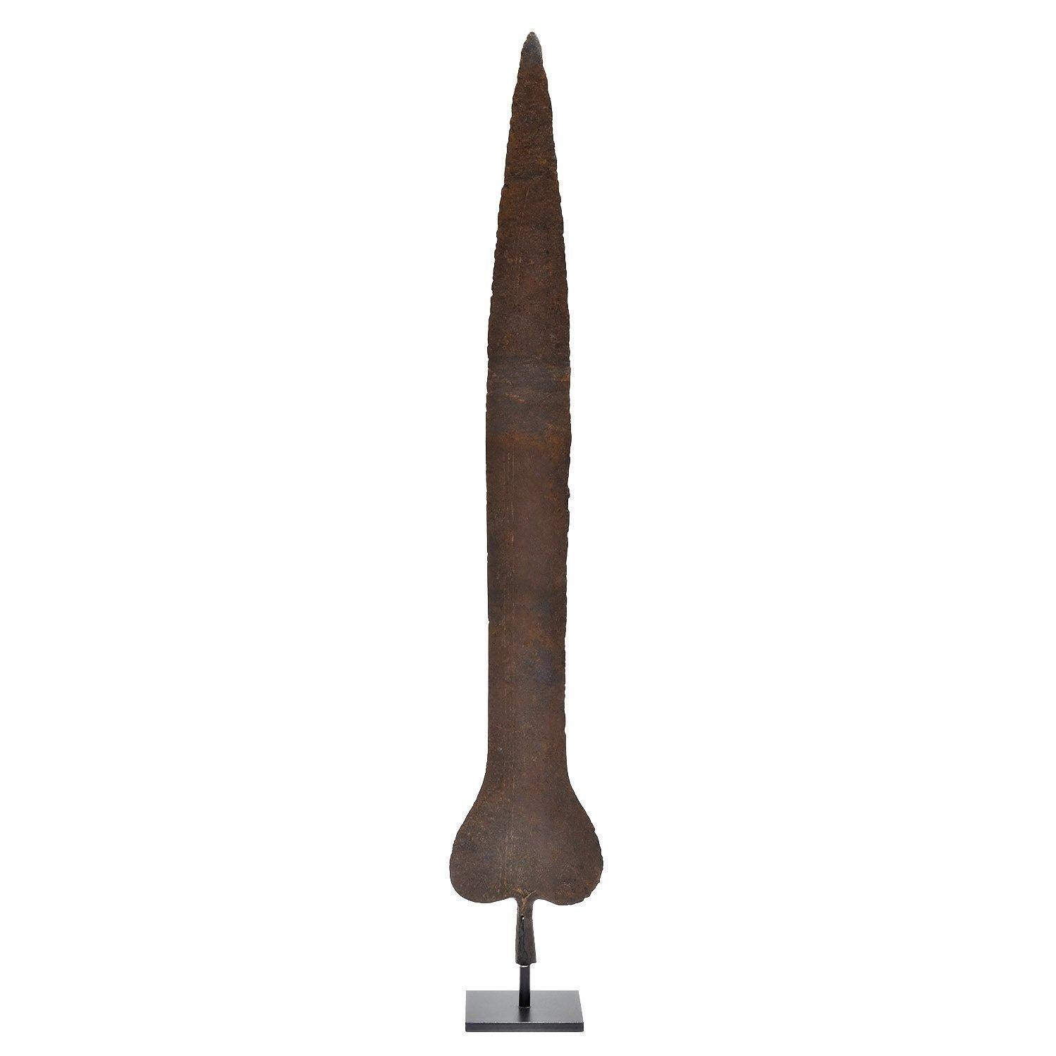 Topoke, DR Congo, Africa

Iron

Early 20th century

36 x 6 in. / 91 x 15 cm.

Height on custom display stand: 38.25 in. / 97 cm.

These big iron spear points were made by groups living in the region surrounded by the Congo, Lomami, and Aruwimi