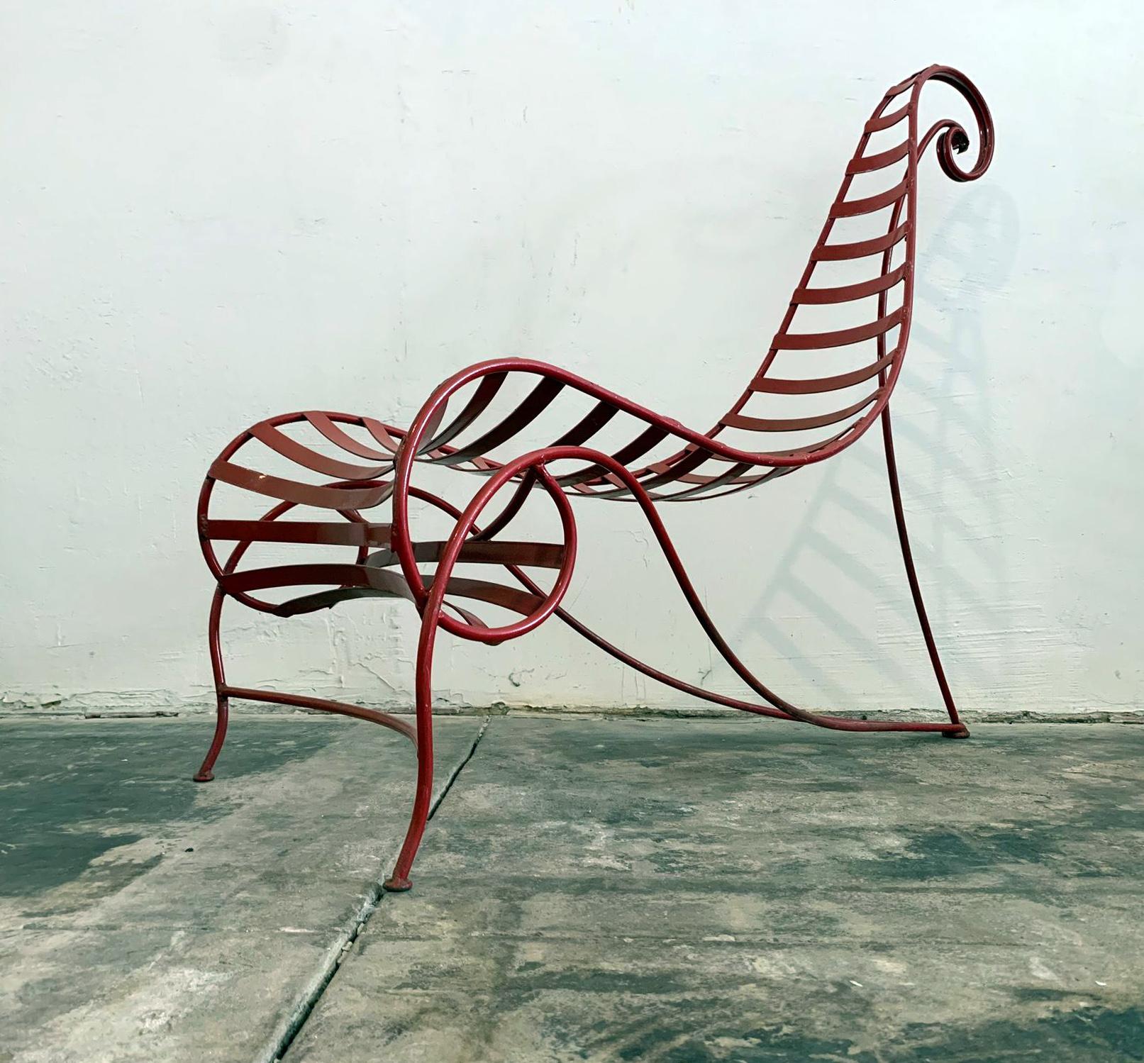 Available right now we have this stunning candy-cane red spine chair attributed to Andre Dubreuil. This post modern whimsical chair has a killer shape and for being iron is surprisingly comfortable.

Many people opt for keeping these beautiful