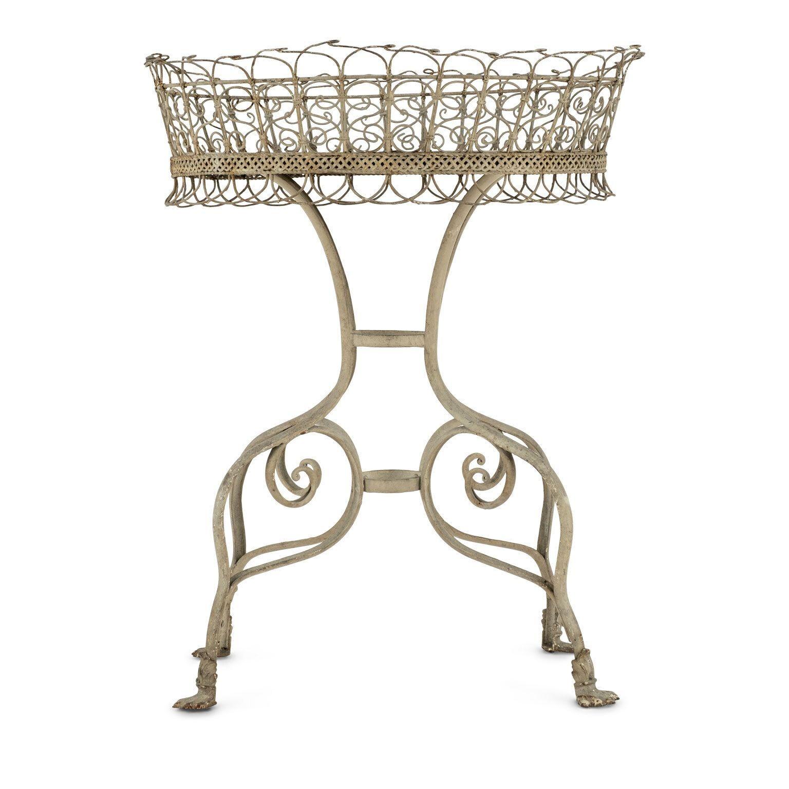 Forged White-Painted Iron Standing Jardiniere in the Style of Arras For Sale