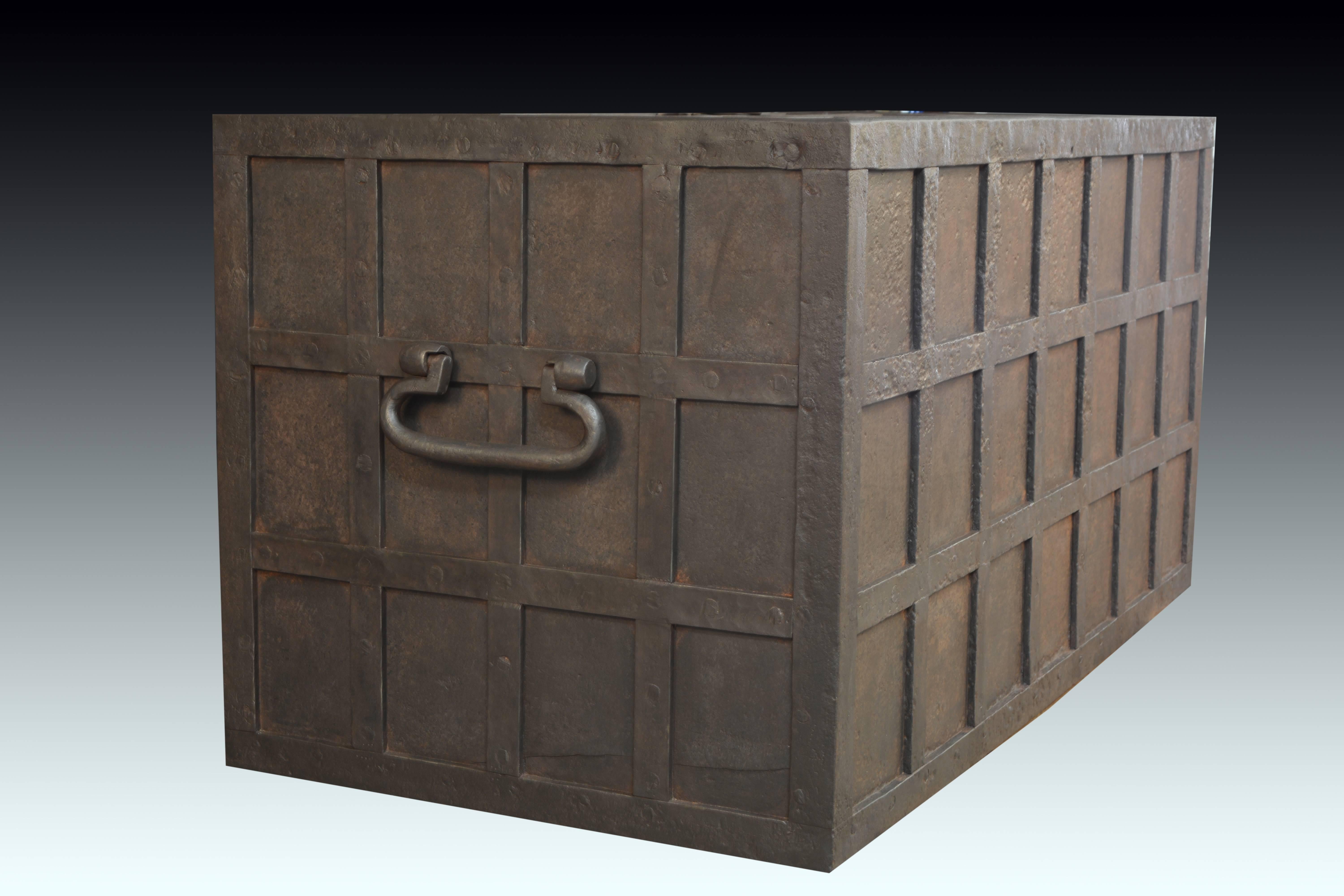 Iron Strong Box, 19th Century with Manufacturer Mark on Lid 4