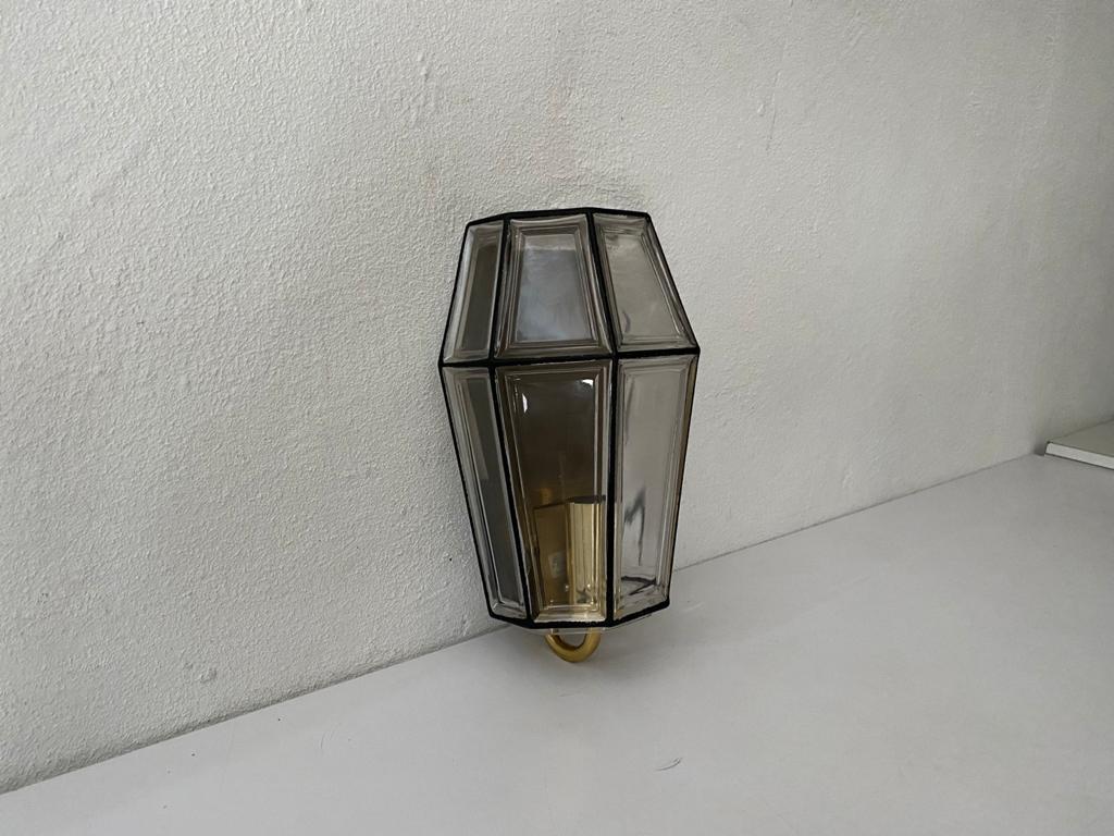 Mid-Century Modern Iron Structured Glass & Brass Wall Sconce by Limburg, 1960s, Germany For Sale