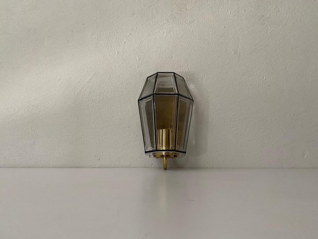 Iron Structured Glass & Brass Wall Sconce by Limburg, 1960s, Germany In Good Condition For Sale In Hagenbach, DE