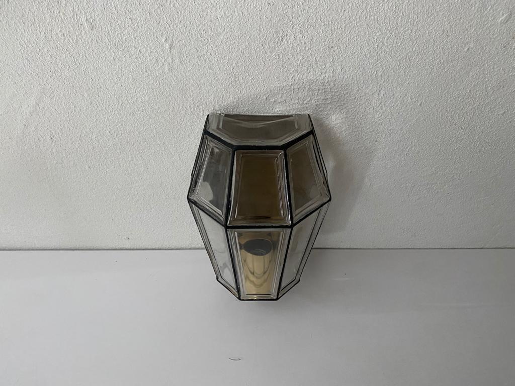 Iron Structured Glass & Brass Wall Sconce by Limburg, 1960s, Germany For Sale 1