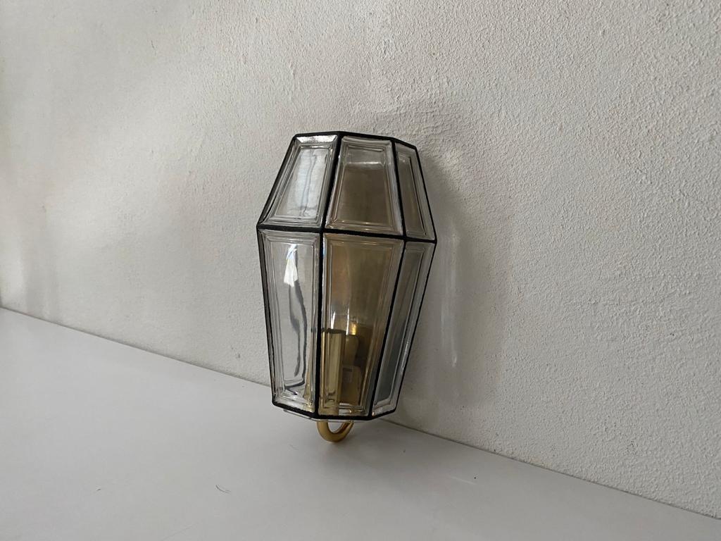 Iron Structured Glass & Brass Wall Sconce by Limburg, 1960s, Germany For Sale 2