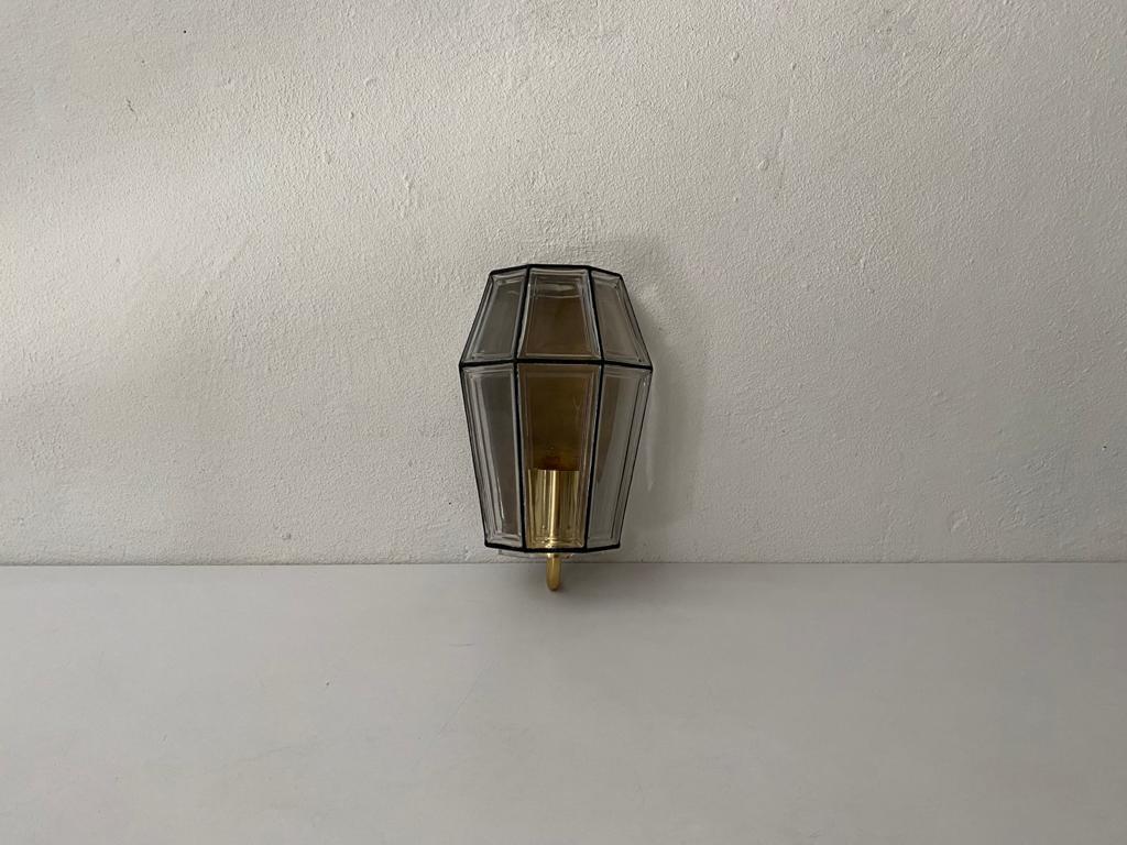 Iron Structured Glass & Brass Wall Sconce by Limburg, 1960s, Germany For Sale 4