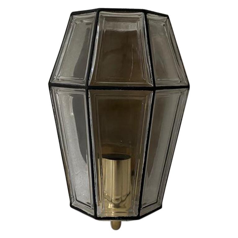 Iron Structured Glass & Brass Wall Sconce by Limburg, 1960s, Germany