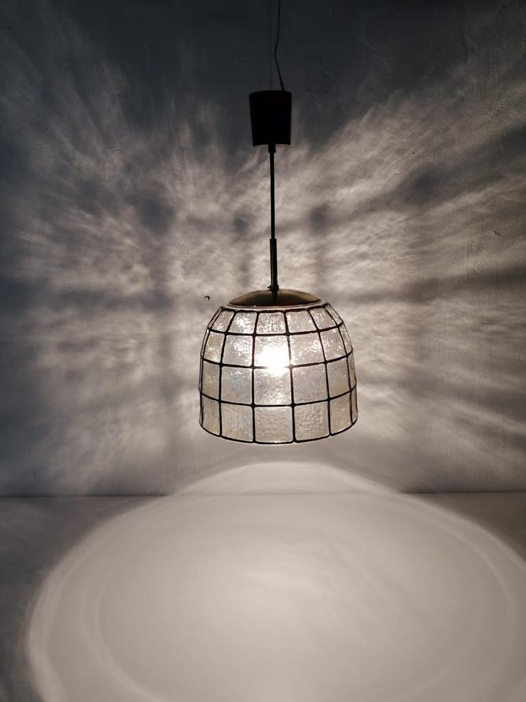 Mid-Century Modern Iron Structured Glass Pendant Lamp by Limburg, 1960s, Germany