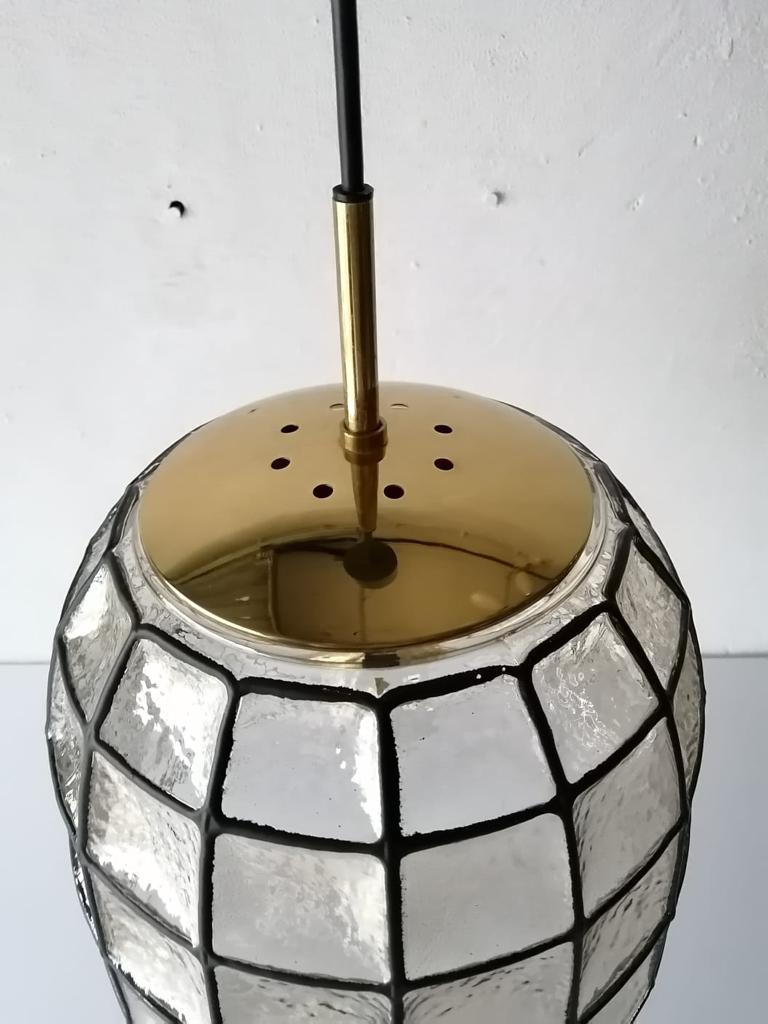 Iron Structured Glass Pendant Lamp by Limburg, 1960s, Germany In Good Condition In Hagenbach, DE
