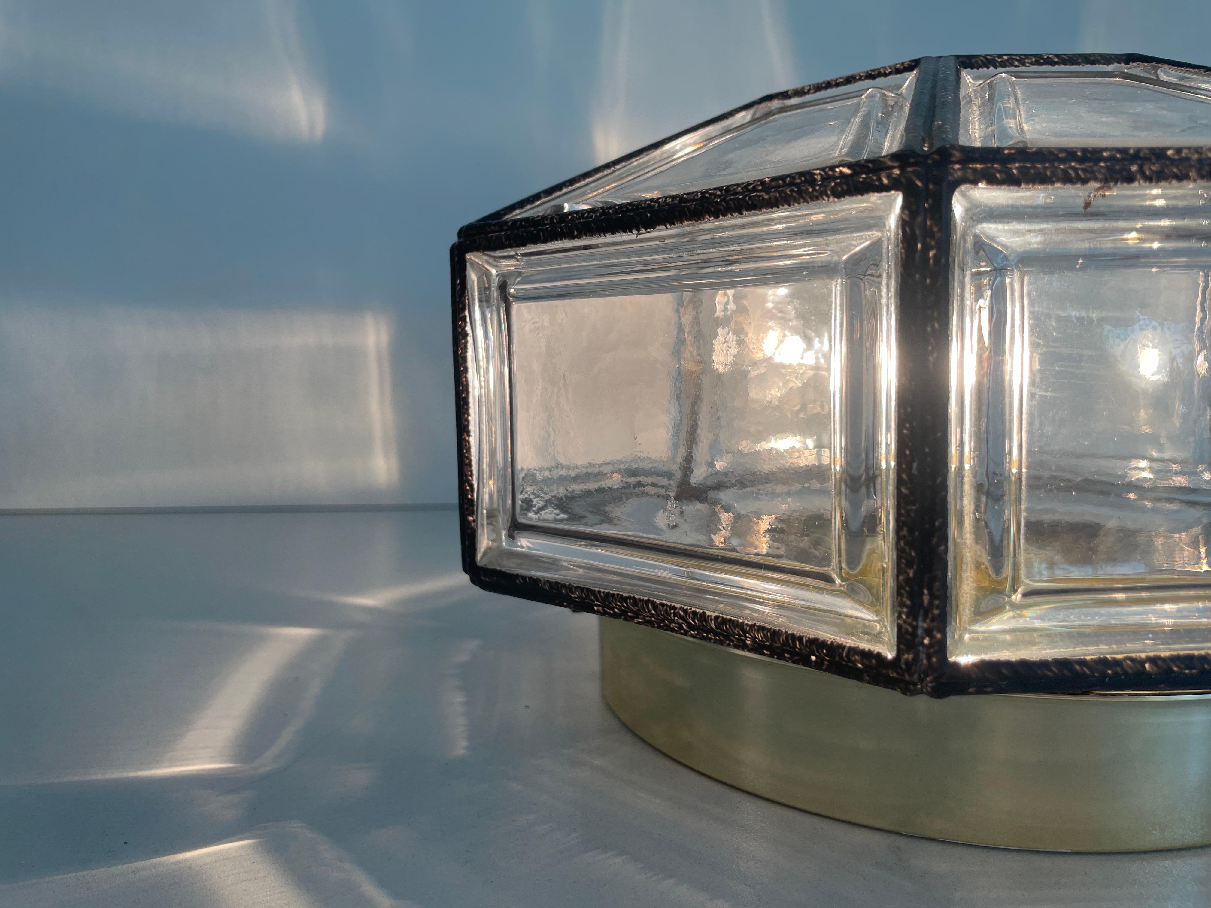 Iron Structured Glass Sconce or Ceiling Lamp by Limburg, 1960s, Germany en vente 5